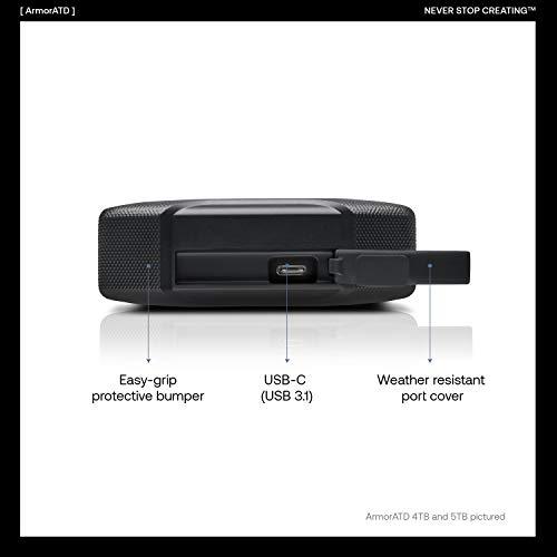 Western Digital G-Technology 4TB ArmorATD All-Terrain Rugged Portable External Hard Drive - USB-C, USB 3.1 Gen 1 - 0G10435-1, 4000 GB