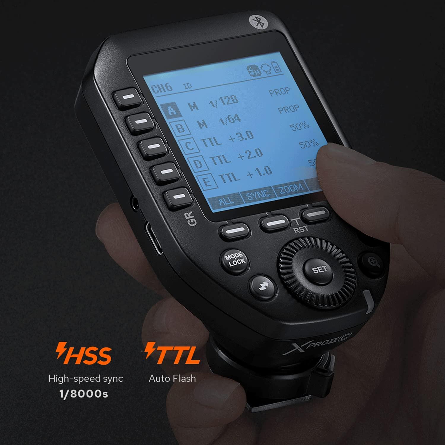 GODOX Godox XProII-C XProII C TTL Wireless Flash Trigger for Canon, Support 1/8000s HSS, TTL Autoflash, Manual Flash, TCM Transform Function, 5 Delicated Group Button, Large LCD Display, Smart APP Control