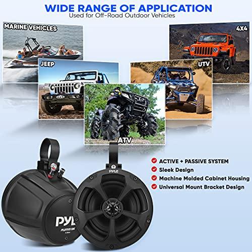 Pyle Pyle 2-Way Waterproof Off Road Speakers - 5.25" 1000 Watts Active Passive Marine Grade Wakeboard Tower Speakers System, Full Range Outdoor Stereo Speaker for ATV/UTV Jeep Boat - Pyle PLUTV53BTA