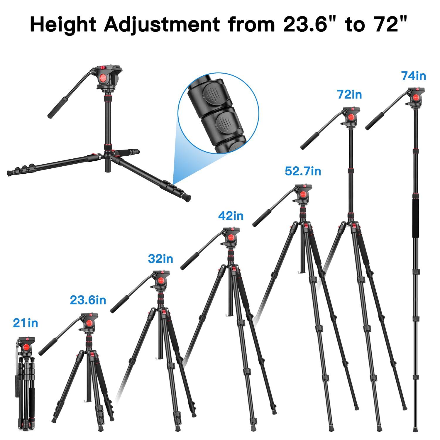 Victiv Tripod Camera Tripod, 72" Video Tripod with Fluid Head, Aluminum Heavy Duty Tripod with Carry Bag, Professional Camera Tripods & Monopods, Compatible with Video Camera, DSLR, Camcorder