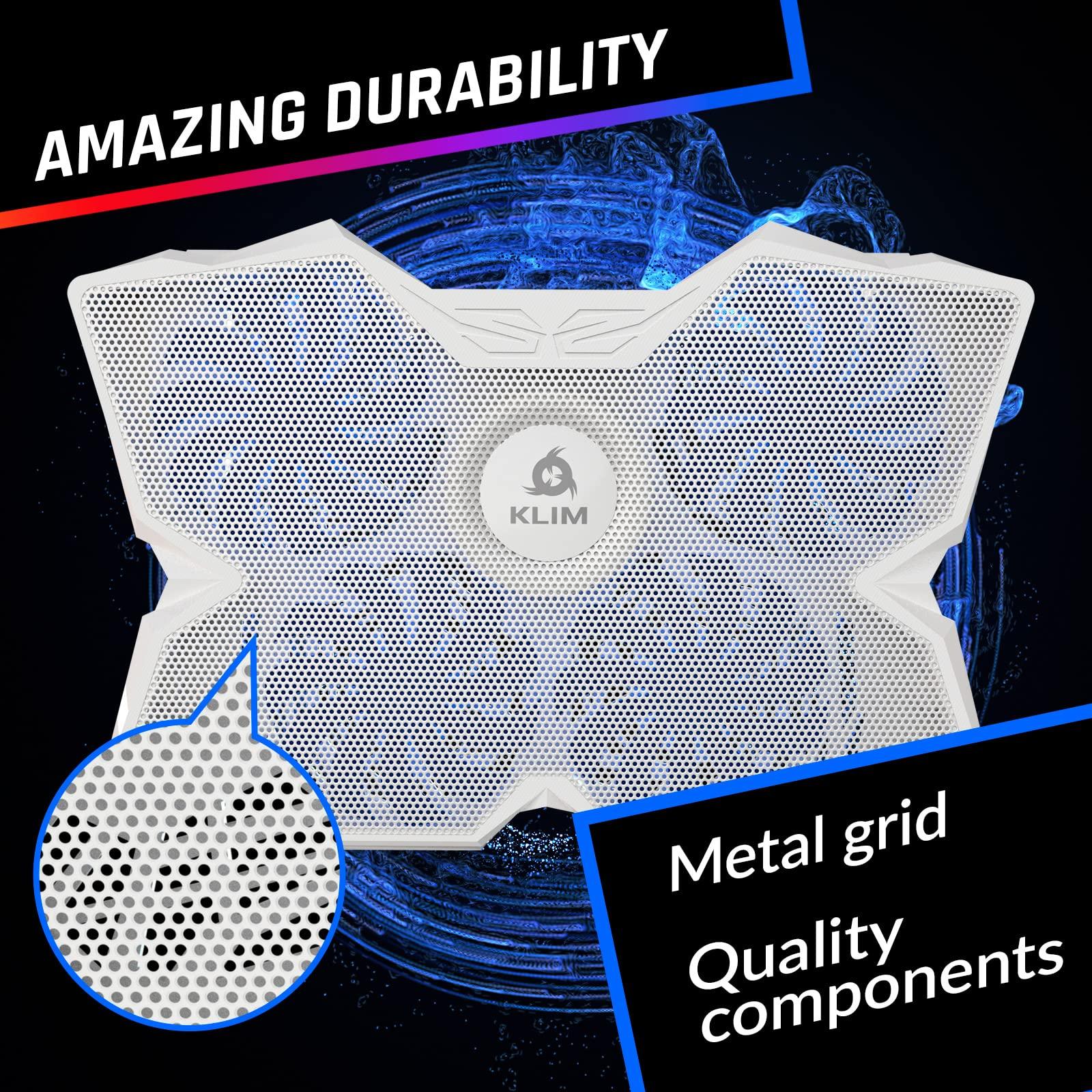 KLIM KLIM Wind Laptop Cooling Pad - More Than 500 000 Units Sold - New - The Most Powerful Rapid Action Cooling Fan - Laptop Stand with 4 Cooling Fans at 1200 RPM - USB Fan - PS5 PS4 - Full White