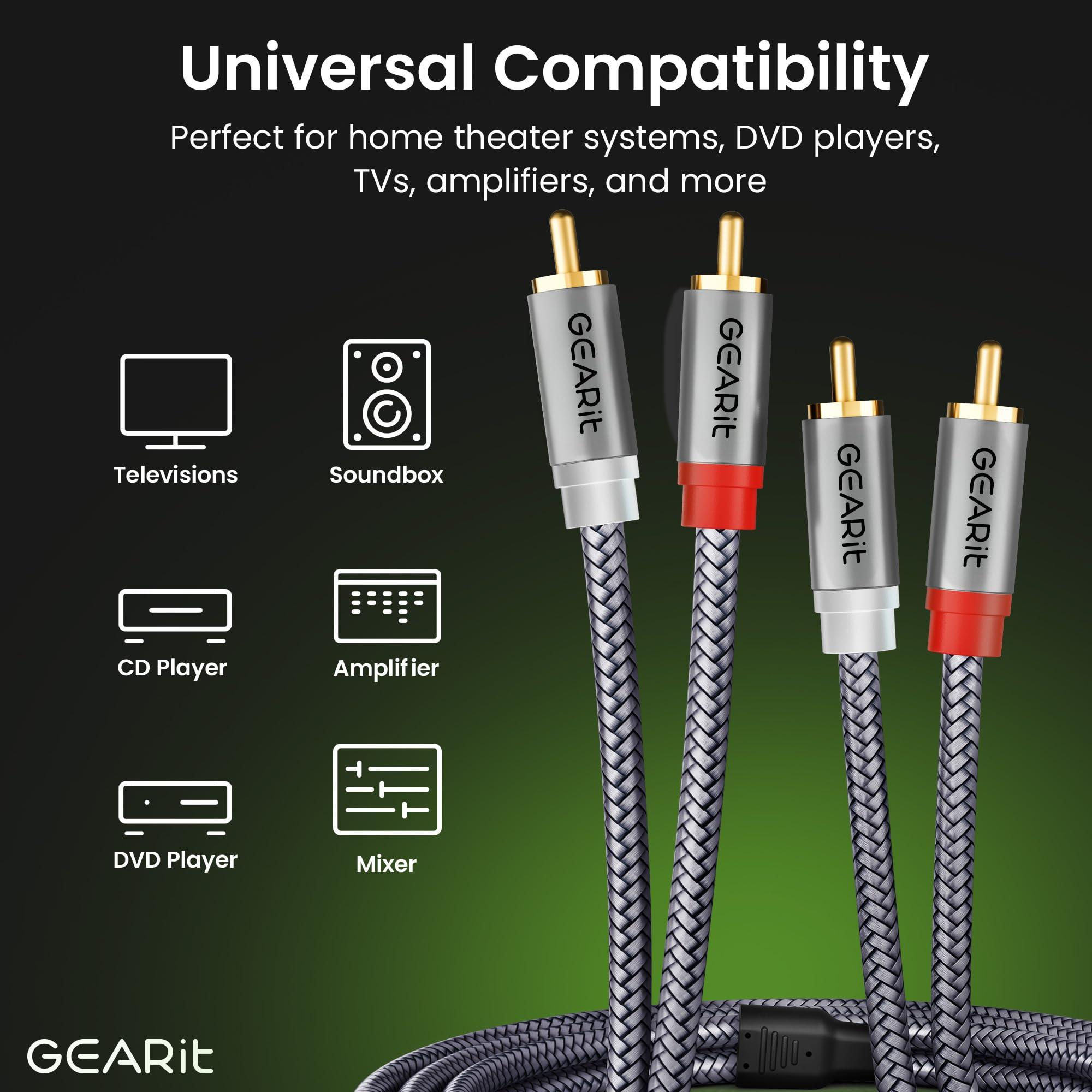 GEARit GEARit RCA Cable (15FT) 2RCA Male to 2RCA Male Stereo Audio Cables Shielded Braided RCA Stereo Cable for Home Theater, HDTV, Amplifiers, Hi-Fi Systems, Car Audio, Speakers, 15 Feet