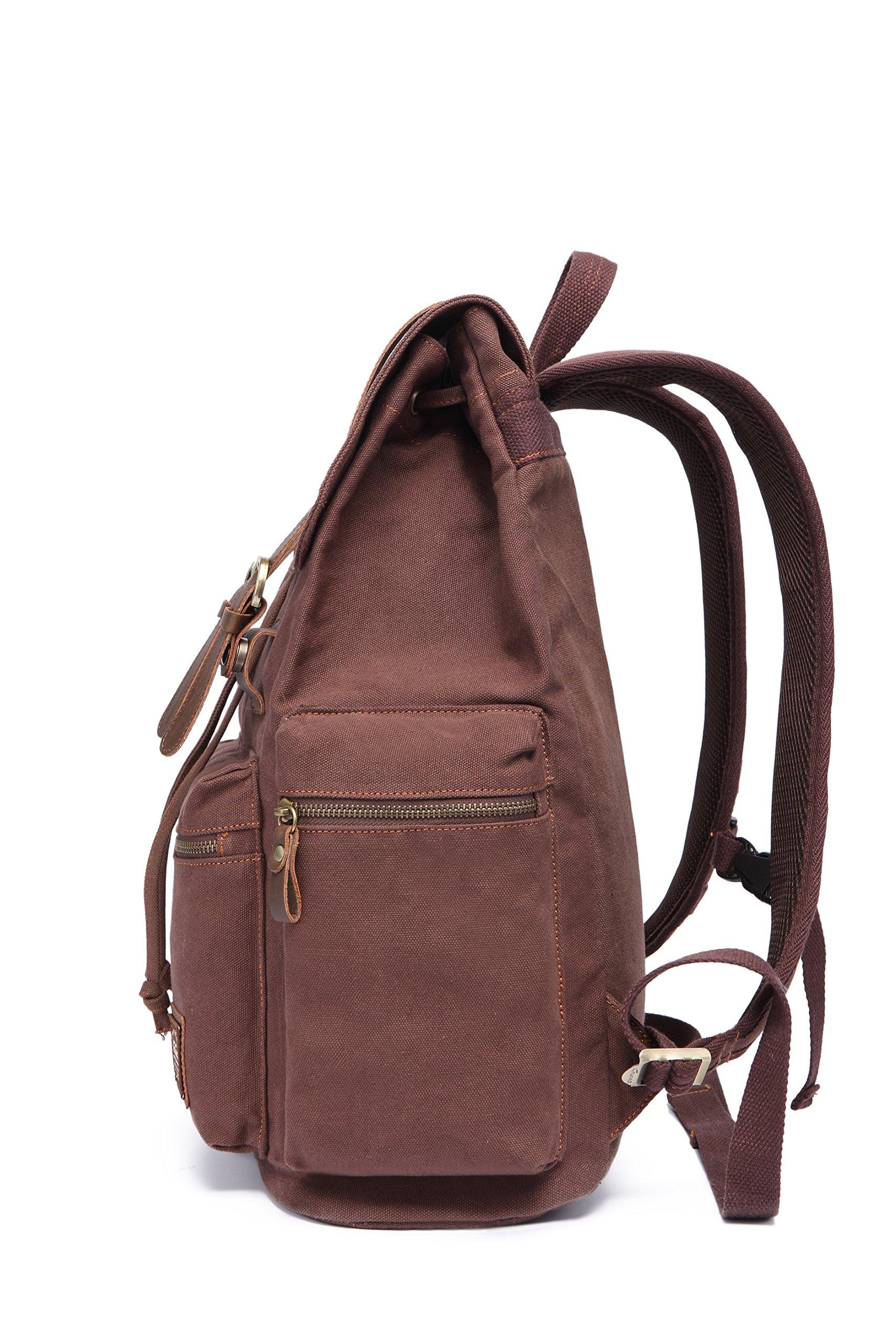 KAUKKO KAUKKO Vintage Casual Canvas and Leather Rucksack Backpack(FP702-1-COFFEE)