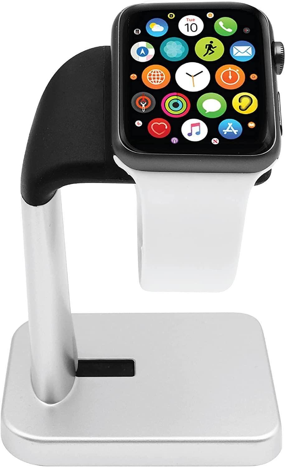 Macally Macally Apple Watch Stand for Series Ultra 9 8 7 6 5 4 3 2 1 SE (49mm 45mm 44mm 42mm 41mm 40mm 38mm) - Apple Watch Charger Stand Dock Holder - Sleek Desk iWatch Charging Station - Silver