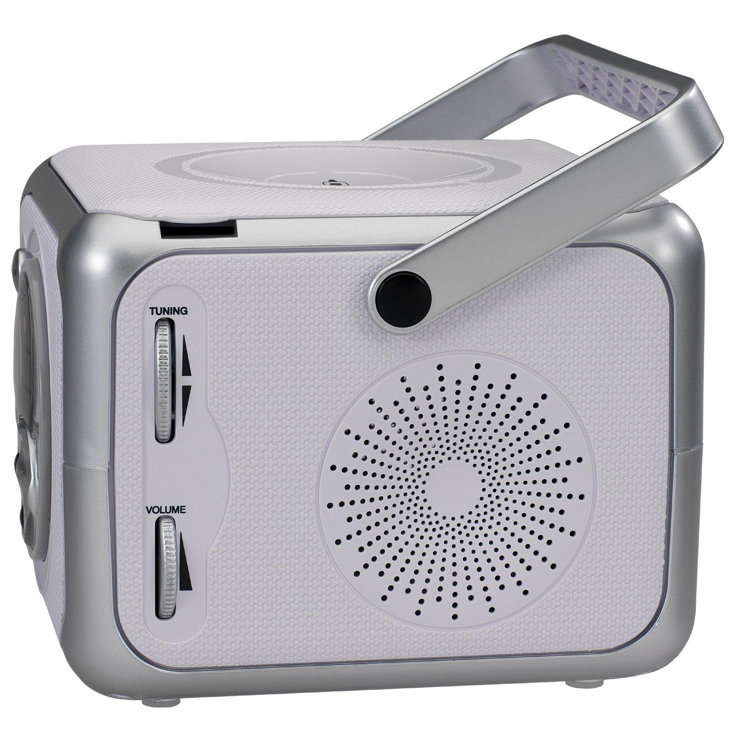 Jensen Jensen CD-555 White/Silver CD Bluetooth Boombox Portable Bluetooth Music System with CD Player +CD-R/RW & FM Radio with Aux-in & Headphone Jack Line-In