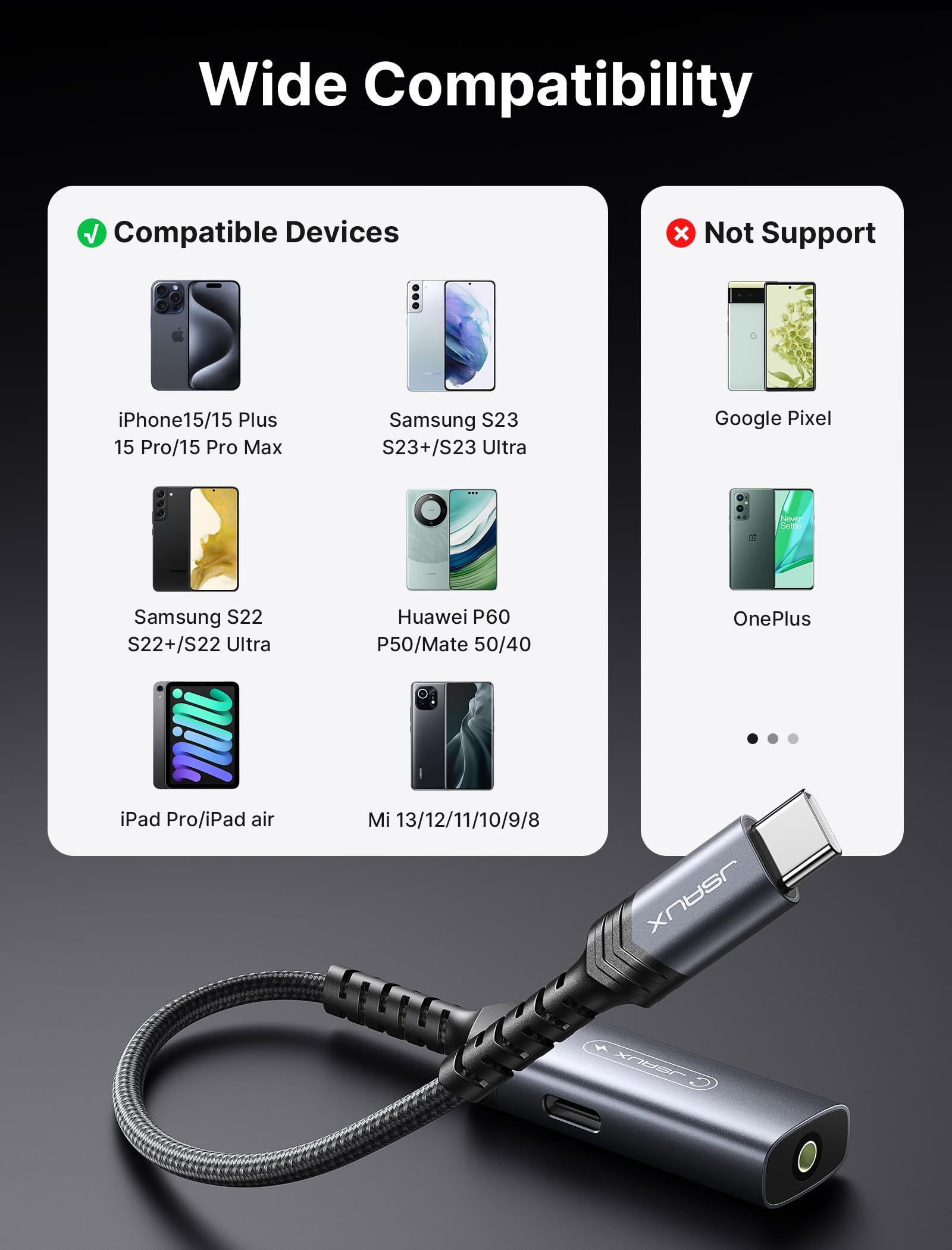 JSAUX JSAUX USB C Headphone Adapter and Charger, 2-in-1 Type to 3.5mm Audio with PD 60W Fast Charging for iPhone 16 Pro/16 Pro Max/16/16 Plus/15 Pro Max/15 Pro,Samsung S24/S24+/S23/S22/S21,iPad Pro-Red