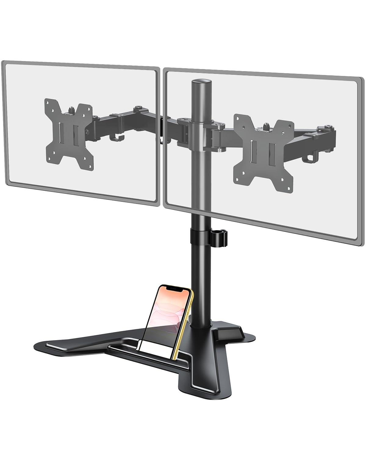 MOUNT PRO MOUNT PRO Dual Monitor Stand - Free Standing Full Motion Monitor Desk Mount Fits 2 Screens up to 27 inches,17.6lbs with Height Adjustable, Swivel, Tilt, Rotation, VESA 75x75 100x100, Black