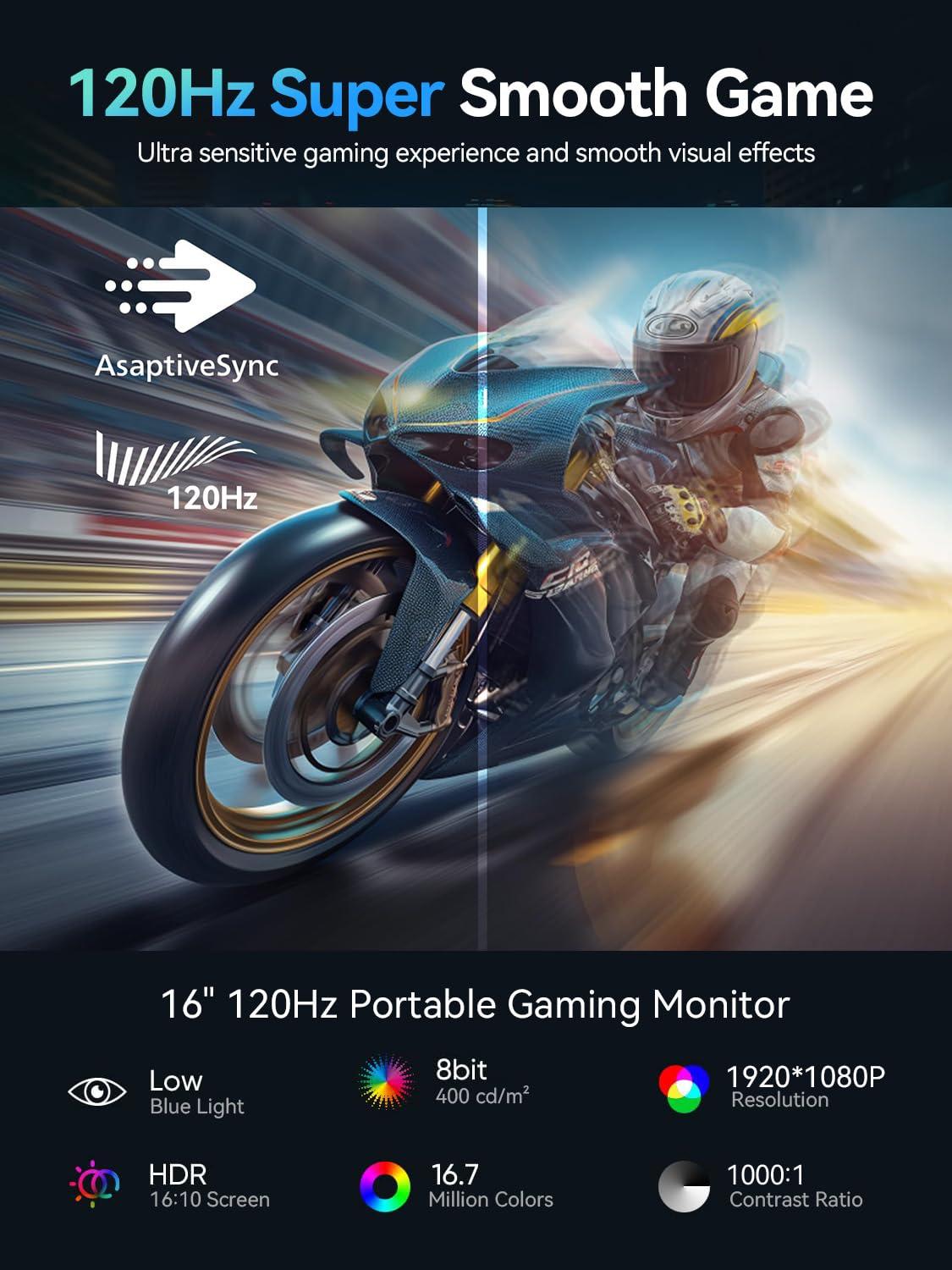 UPERFECT UPERFECT 16 Portable Gaming Monitor | 120HZ, HDR | 400Nits |1080P IPS | Ultra-Slim & Lightweight | Aluminum Alloy | Smart Cover & VESA | Travel External Second Screen for Laptop, PC, Game Console