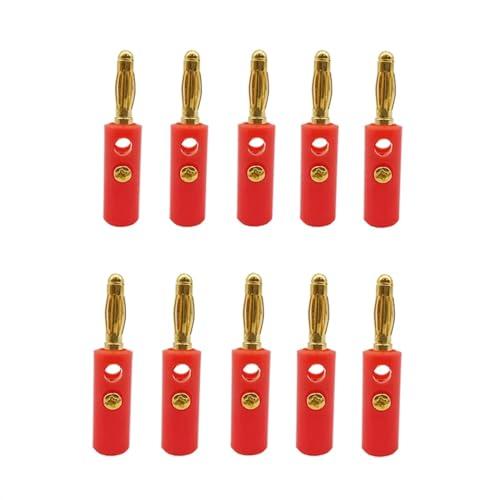 WUZDPRCJ 10Pcs 4mm Banana Plugs Audio Speaker Wire Cable Connector Gold Plated Banana Plug Connectors Adapter for Amplifier Black Red (Color : 10Pcs Red)