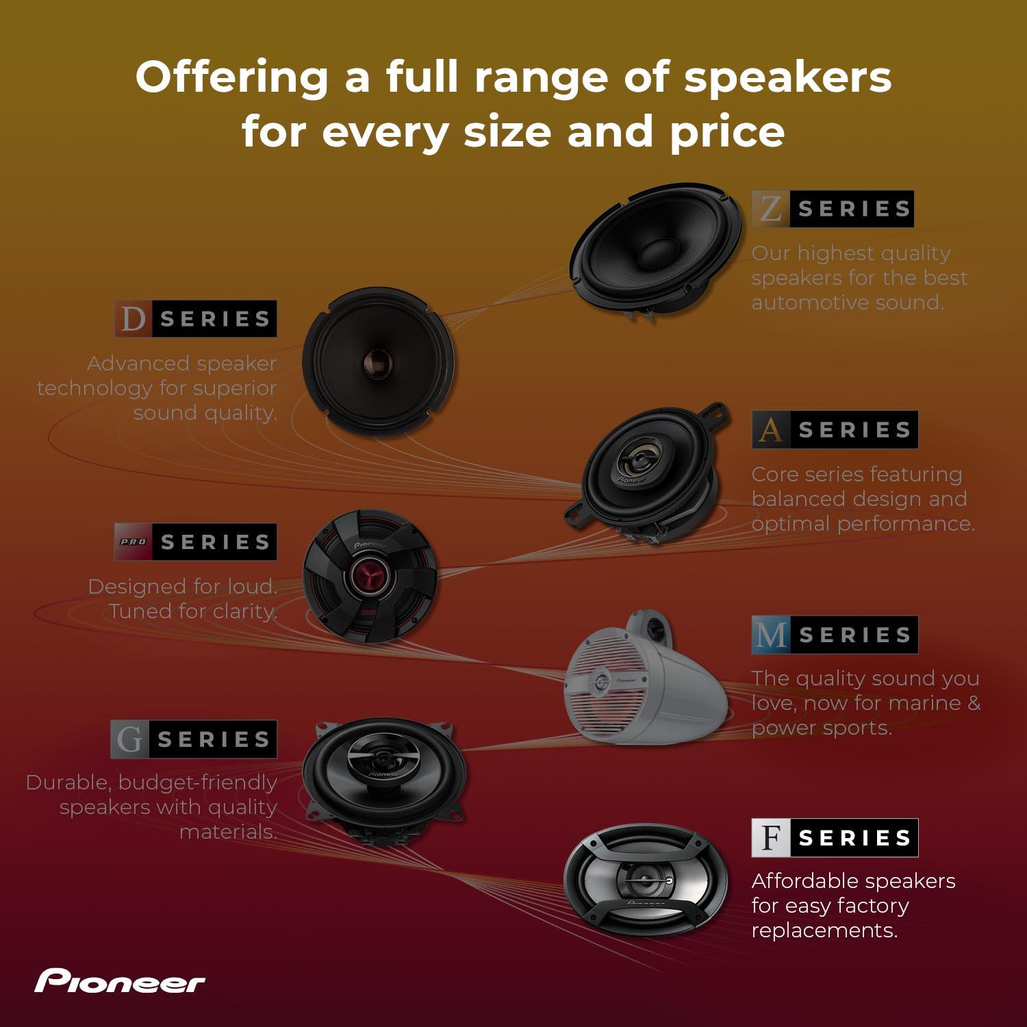 PIONEER Pioneer TS-F1634R 2-Way Coaxial Car Audio Speakers Full Range 6.5\" Round Speakers 200W Max Enhanced Bass Response Easy Installation Black Car Speakers