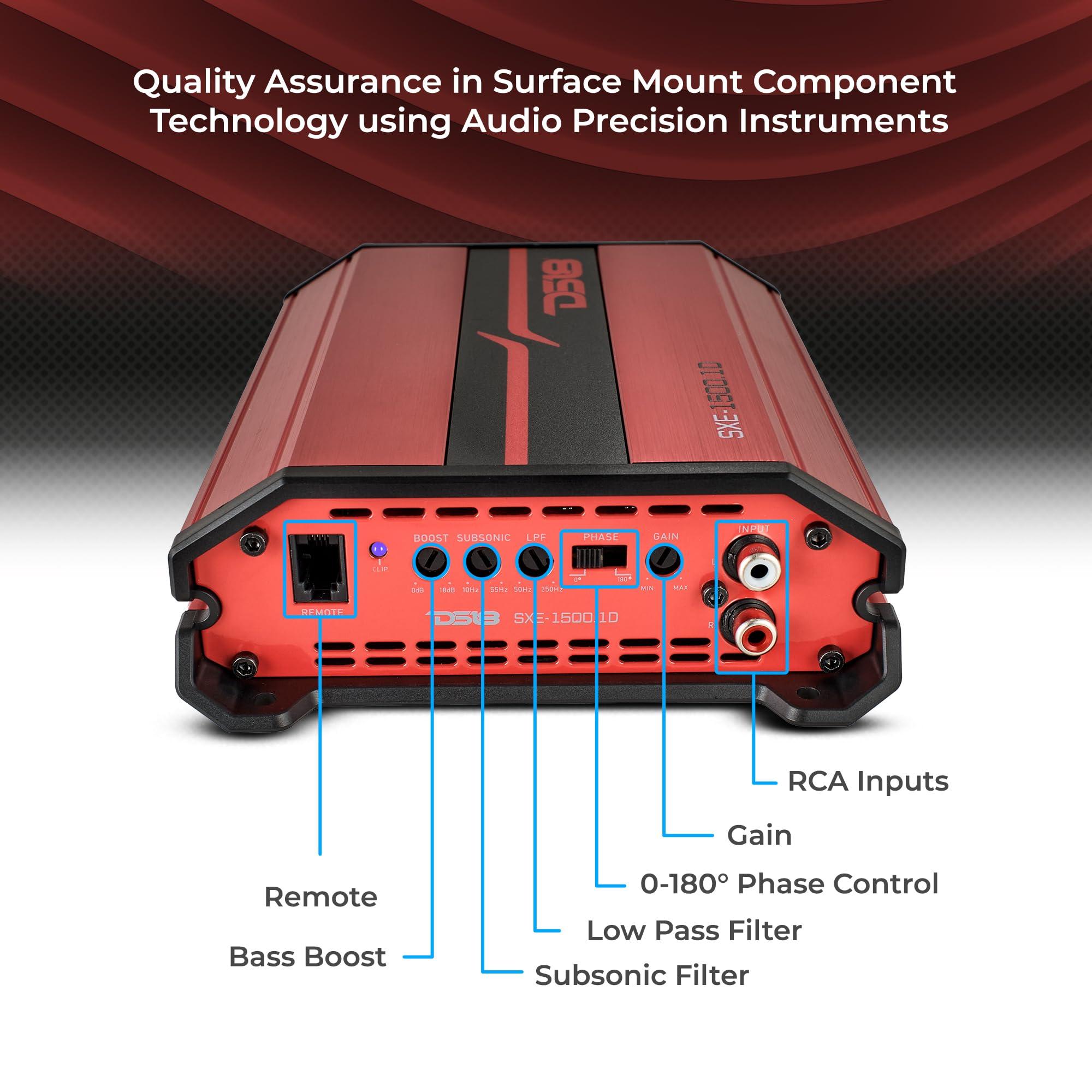 DS18 DS18 SXE-1500.1D SXE Class D Monoblock Car Amplifier 1 x 500 Watts RMS @ 1 Ohm 1500 Watts - Compact Amplifier with Remote Subwoofer Level Control (Black)