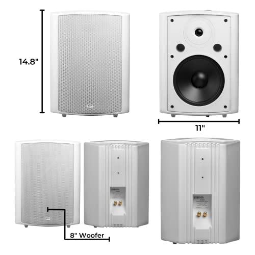 OSD Audio OSD 8\" Outdoor Patio Speaker Pair 180W, Weatherproof IP54 Rated Aluminum Grilles, White AP840