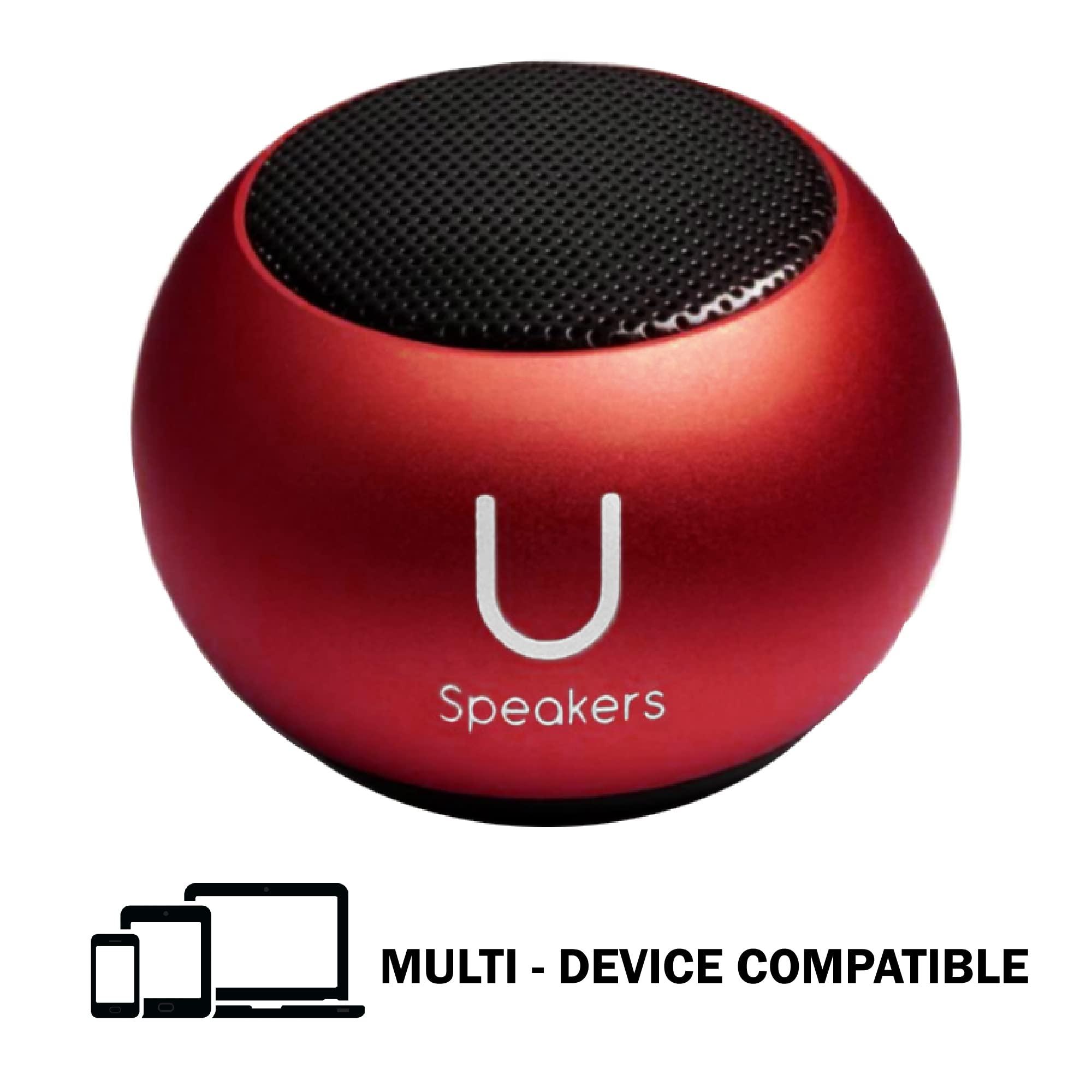Fashionit Fashionit U Speakers Mini Bluetooth Computer Speaker 2-Pack Bundle with Matching Speaker, Built-in Mic & Selfie Remote Control, for Workspace, Desktop, Laptop, Mobile, Tablet, PC - Red