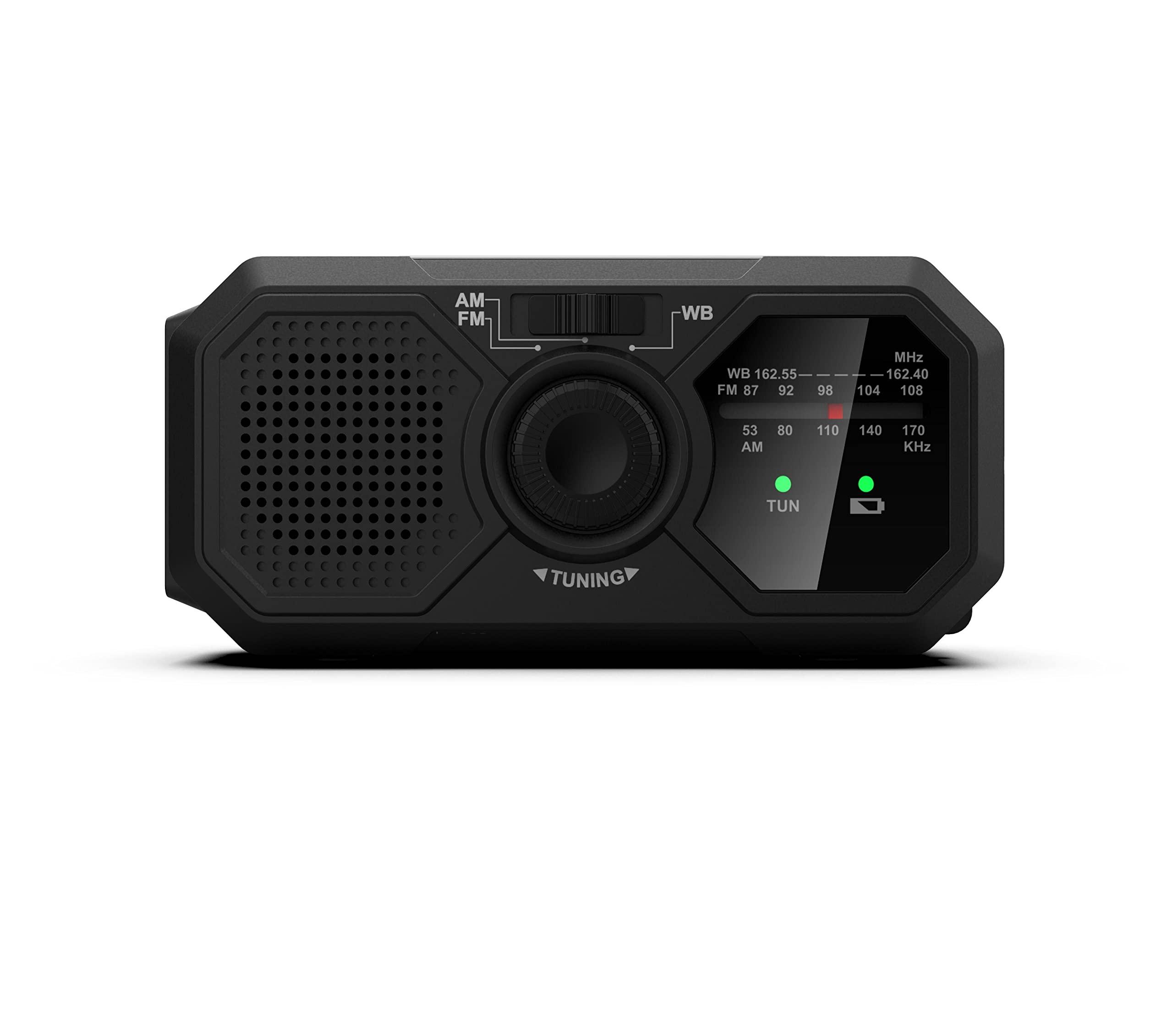 Kaito Kaito V5 Emergency Radio - Solar Panel and Hand Crank LED Flashlight Voyager Mini NOAA Weather Radio - AM/FM Radio Rechargeable Battery (Black)