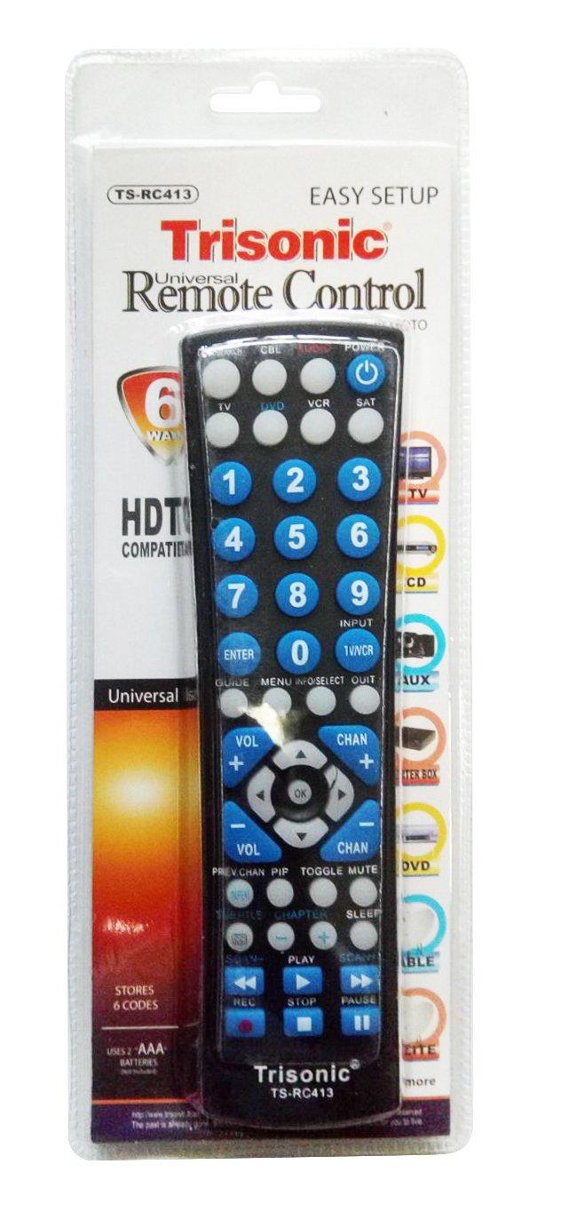 Trisonic Trisonic 6 Way All in One Universal Remote Control, Programmable Remote, Compatible with TV, AUX,Cable COVERTER Box, CD,DVD, Cable, Satellite and More