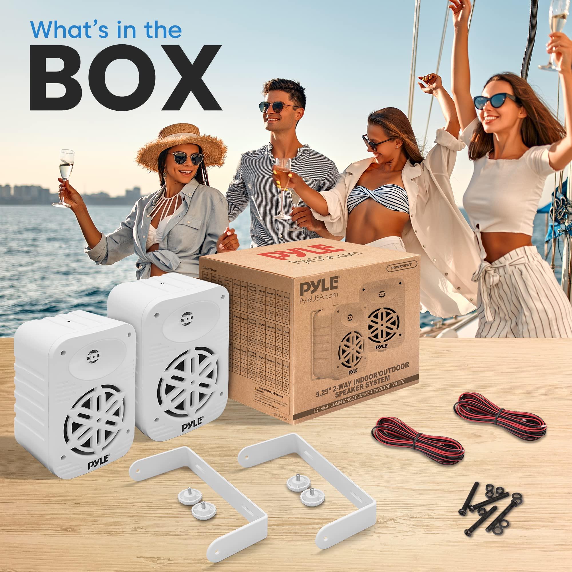 Pyle PyleUsa Indoor Outdoor Speakers Pair-500 Watt Dual Waterproof 5.25 2-Way Full Range Speaker System w/ 1/2High Compliance Polymer Tweeter - in-Home, Boat, Marine,Deck,Patio,Poolside (White) PDWR55WT