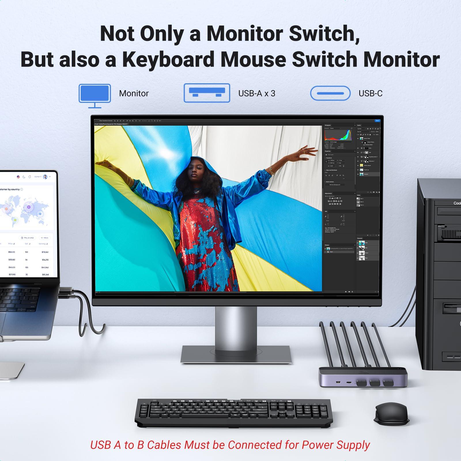 UGREEN UGREEN USB 3.0 HDMI KVM Switch with 4 USB 3.0 Ports (3 USB-A+1 USB-C) 4K@60Hz Bundle with 8K HDMI Cable 2.1 6.6FT, 48Gbps Ultra High Speed HDMI Cord Braided 8K@60Hz 4K@240Hz