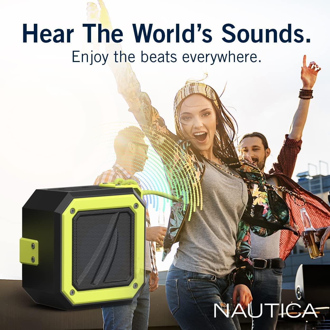 Nautica Nautica Bluetooth Portable Speaker, Waterproof Wireless Speaker, Outdoor Speaker, Bluetooth Patio Speakers, Loud Sound, Clear Audio, USB Drive, 15-Hour Playtime (Black-Green)