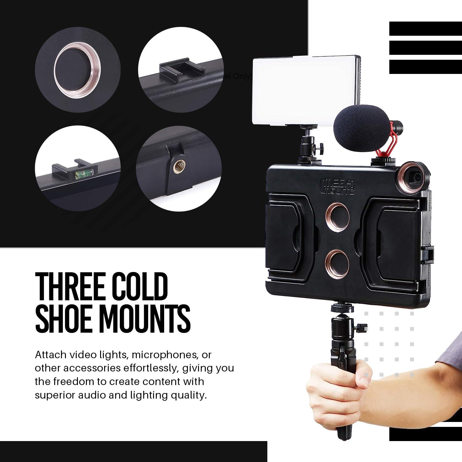 VidPro MegaMount Rig Case Video Stabilizer for iPad 10.9 inch (Latest 10th Gen Model) Handheld Tablet Stabilizers w/Swing Handle, Cold Shoe Mounts, Tripod Mount for Videography, Vlogging, Film Making