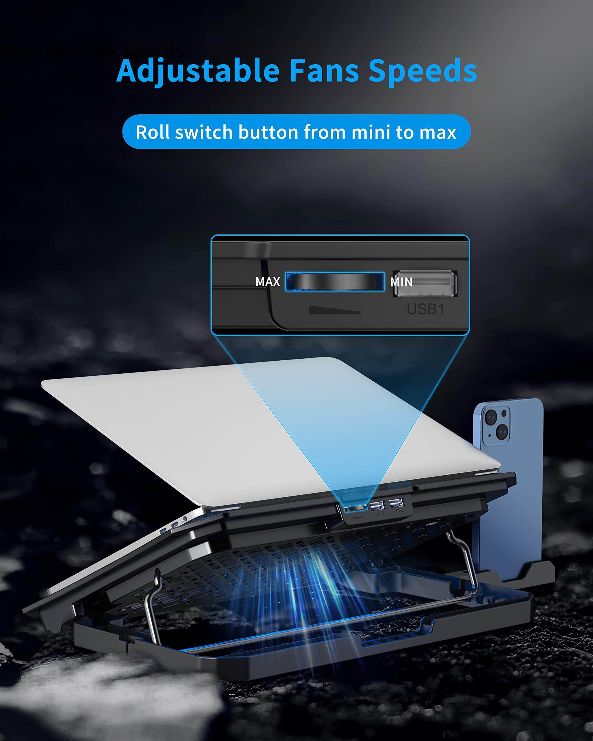 AICHESON AICHESON Laptop Cooling Pad for 12-15.6 Inch, 6 Cooler Fans with Blue Lights, Laptop Cooling Stand with 2 USB Ports (Blue)