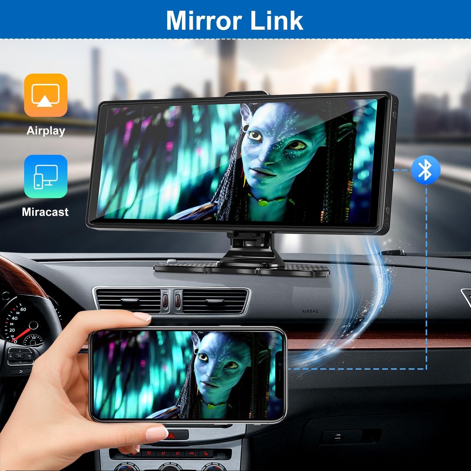 Accfly Carplay Screen for Car,10.26\" HD IPS Wireless Portable Car Stereo for Apple Carplay&Android Auto,Car Audio Receivers with 4K Dash Cam/1080P Rear Camera,GPS Navigation,Mirror Link,FM,Voice Control