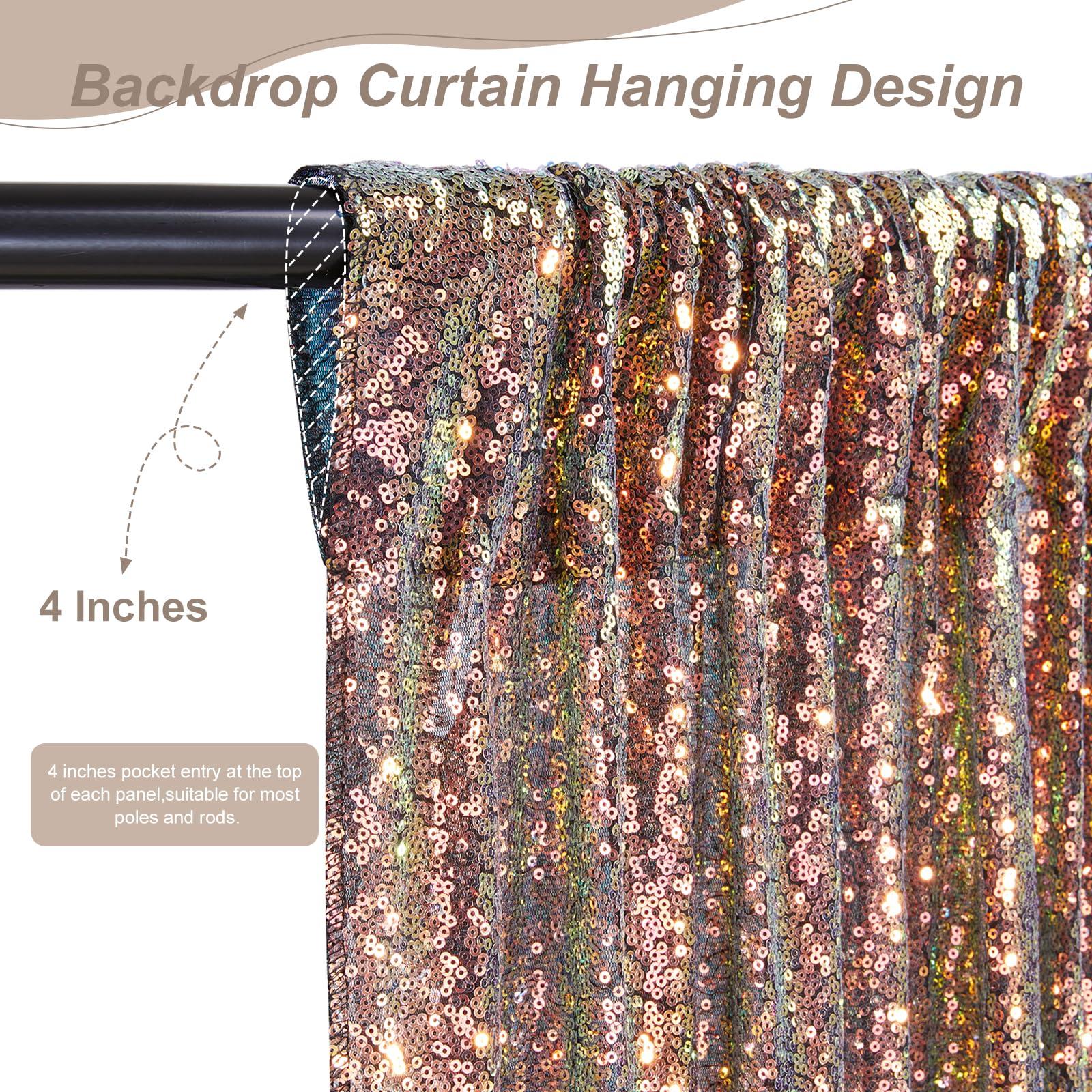 SoarDream Sparkly Sequin Backdrop Curtains 4 Pcs 2ftx8ft Black Gold Birthday Party Backdrop Sequence Sequin Drapes Fabric