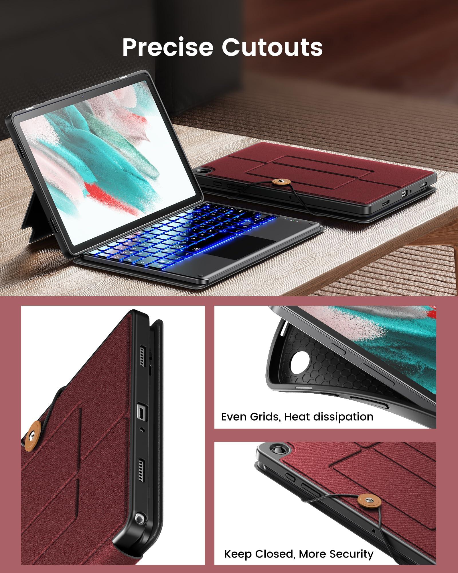 INFILAND INFILAND Keyboard Case for Samsung Galaxy Tab A9 Plus 5G with 7-Color Backlight & High Precision Trackpad, Slim and Portable Detachable Folder Style Keyboard Case for Tab A9 11 inch, Burgundy