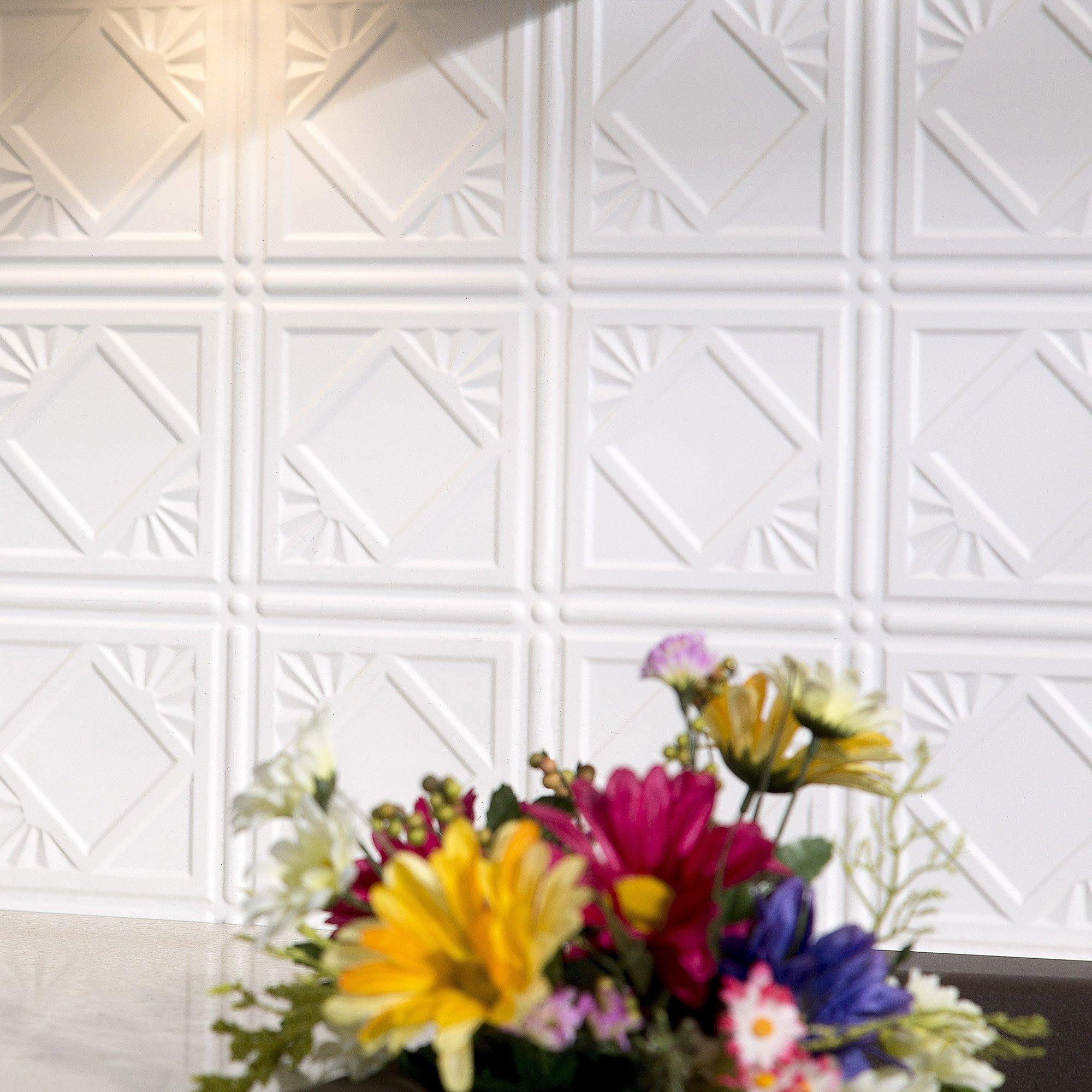 FASDE FASDE Traditional Style/Pattern 4 Decorative Vinyl 18in x 24in Backsplash Panel in Gloss White (5 Pack)