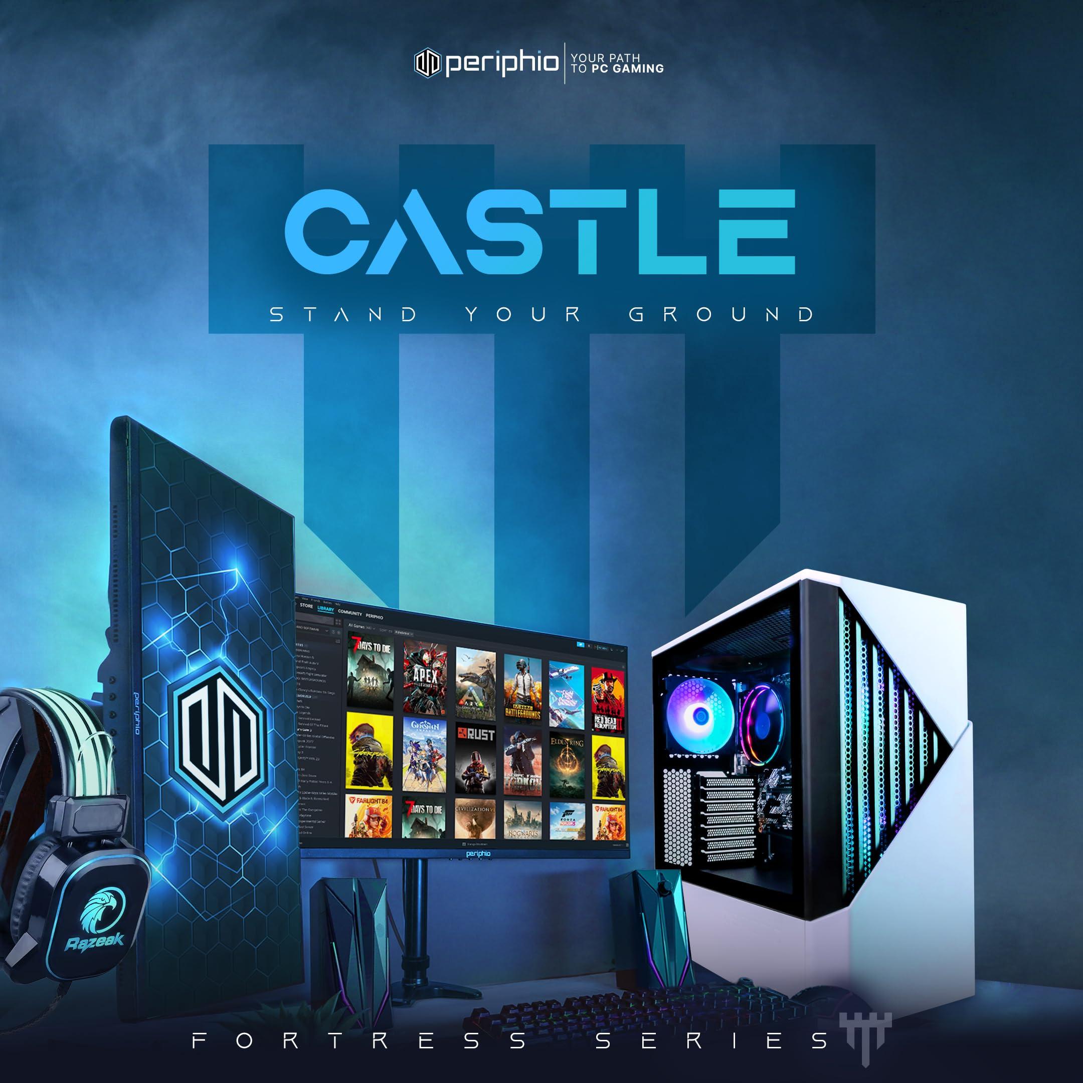 Periphio Periphio Castle Prebuilt Gaming PC - AMD Ryzen 5 5600G CPU (4.4GHz Turbo) | Radeon Vega 7 iGPU (4GB) | 1TB M.2 NVMe SSD Storage | 16GB DDR4 RAM | Windows 10 Gaming Desktop Computer | 5G-WiFi + BT