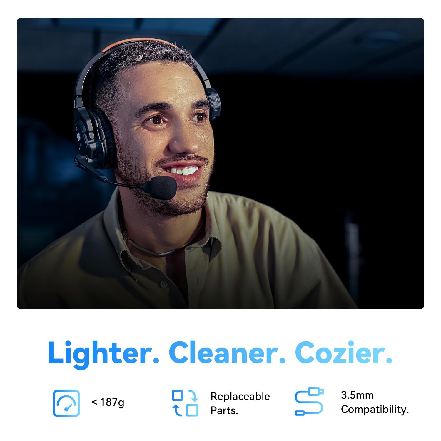 HollyView Hollyland Solidcom SE Full Duplex 4-Users ENC Noise Cancellation Wireless Intercom Headset System 1100ft Team Communication with PTT Mute Single Ear Headset for TV Film Production (2.4GHz Version)