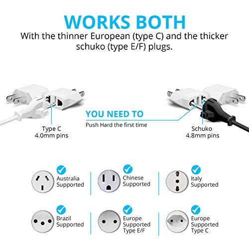 Unidapt Unidapt US Plug Adapter, European to USA Travel Plug Adapter, Europe to America, Mexico, Japan, Canada Power Outlet Adapters Wall Plugs, Type A 4-Pack White
