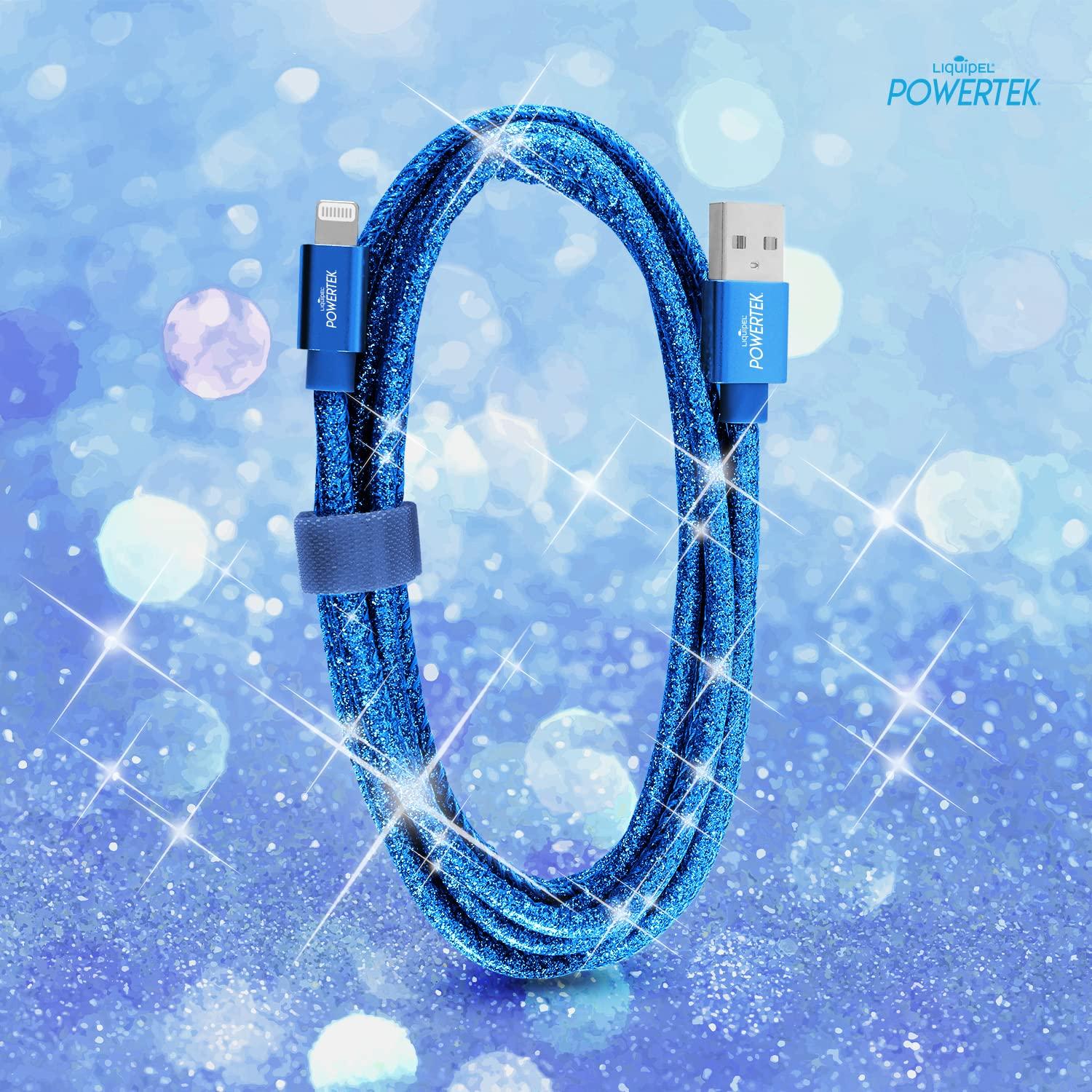 LIQUIPEL LIQUIPEL Powertek Glitter MFi Certified Charger Compatible for Apple iPhone, iPad, 6ft Cable, Lightning to USB Cable Cord, Fast Charging Lightning Cable (Navy Blue)
