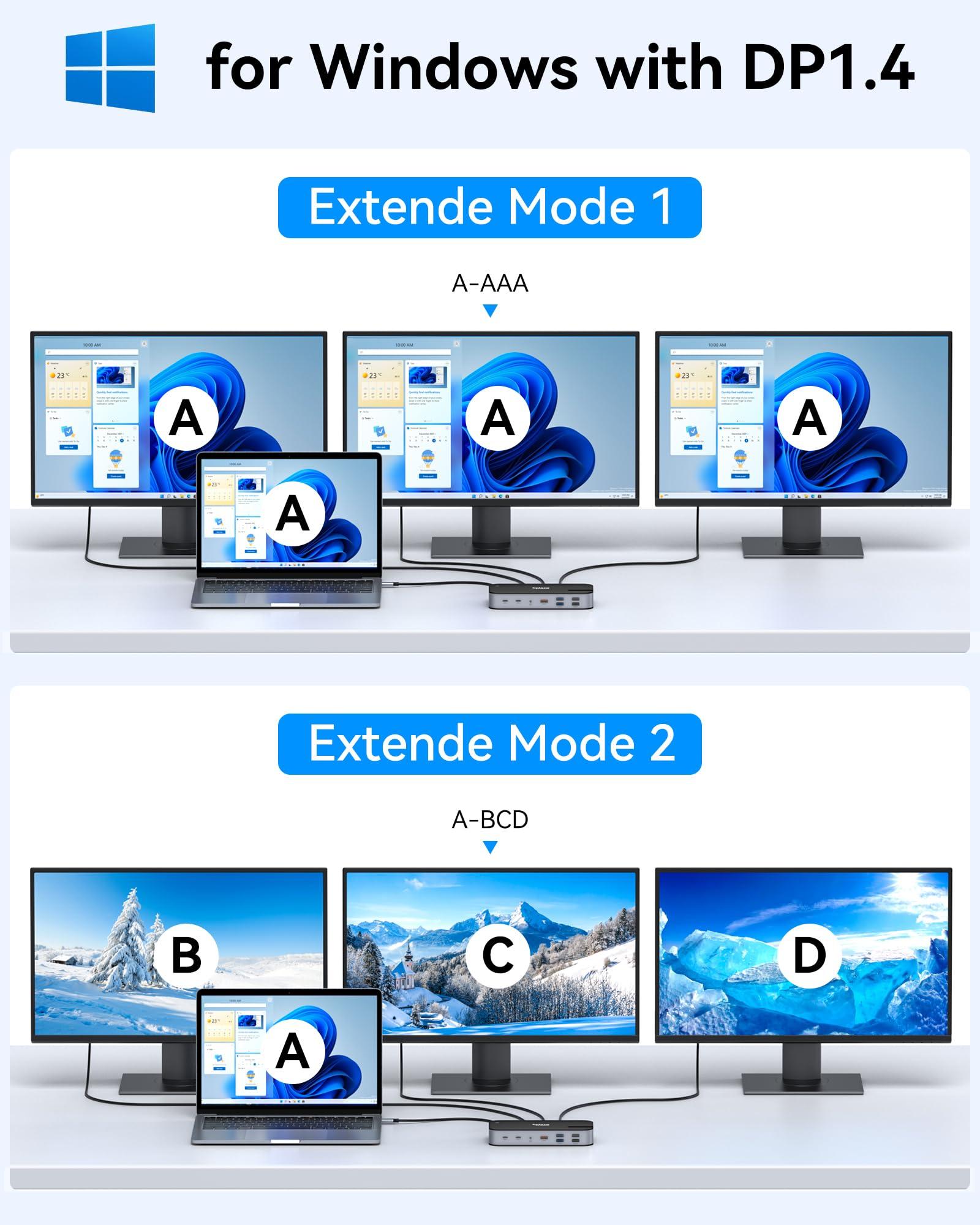 Selore&S-Global Selore USB C Dock 3 HDMI, 3 HDMI Docking Station Dual Monitor,16 in 1 Laptop Docking Station 3 Monitors with 3 HDMI,10G USB A/C 3.1,100W PD,SD/TF,Ethernet,USB C Hub,USB C Dongle for Windows Mac