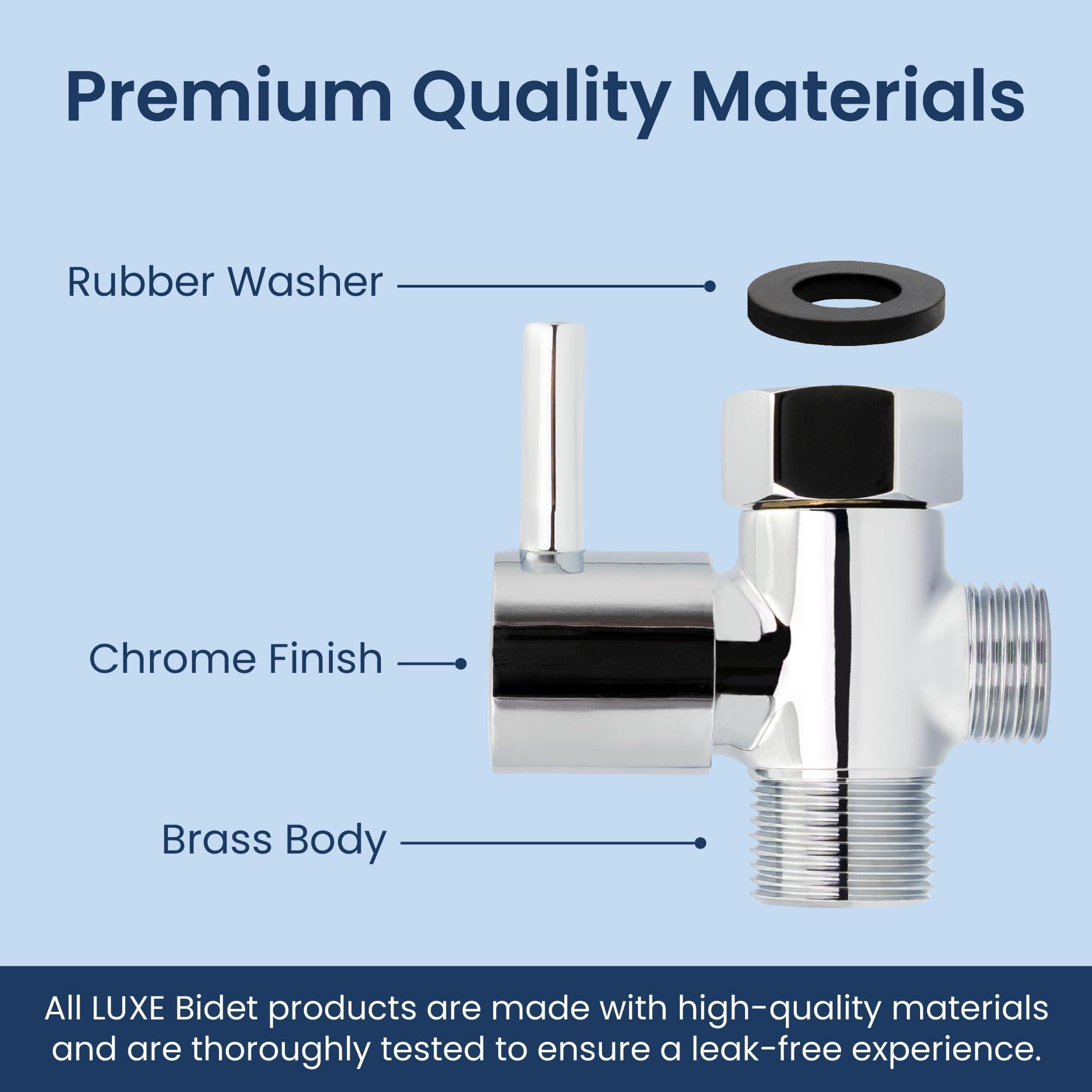 LUXE Bidet LUXE Metal T-adapter with Shut-off Valve, 3-way Tee Connector, Chrome Finish, for Luxe Neo Bidets