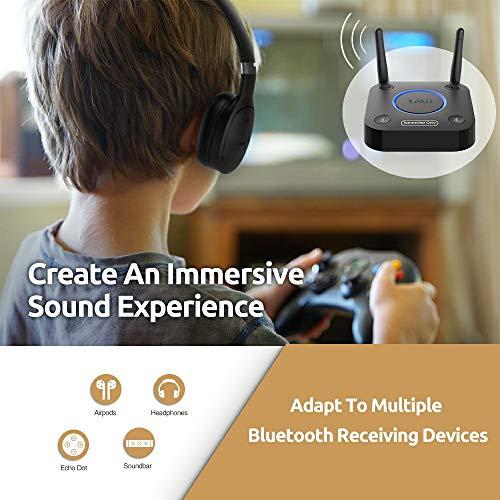 1Mii 1Mii B06TX Bluetooth 5.2 Transmitter for TV to Wireless Headphone/Speaker, Bluetooth Adapter for TV w/Volume Control, AUX/RCA/Optical/Coaxial Audio Inputs, Plug n Play, aptX Low Latency & HD