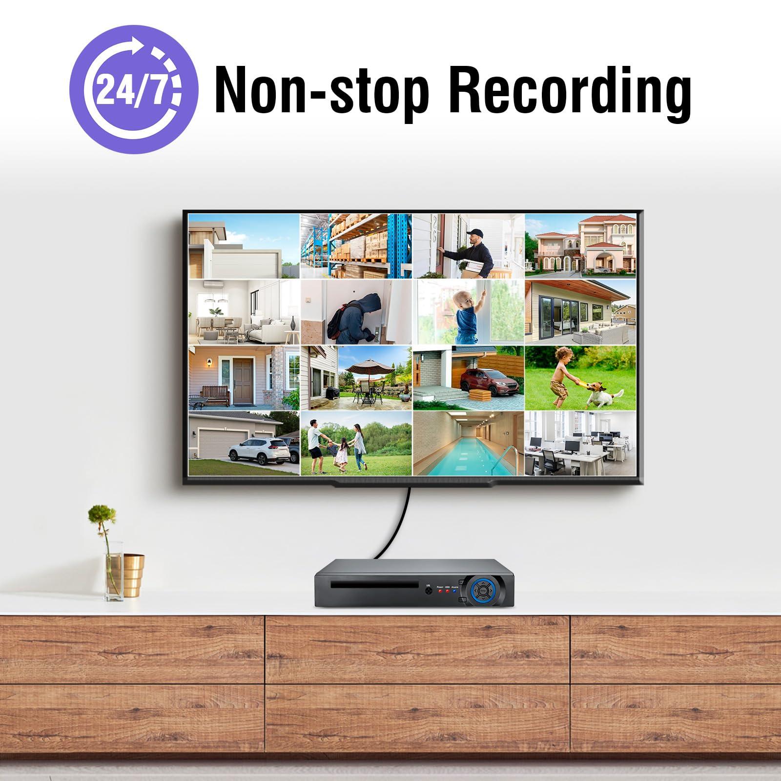 Fuers 1080p 16 Channel Security Recorder DVR, Hybrid 6-in-1 Surveillance Digital Video Recorder for up tp 5MP AHD/TVI/CVI/CVBS/IP/XVI Camera, Human Detection, Remote Access(with 1TB Hard Drive)