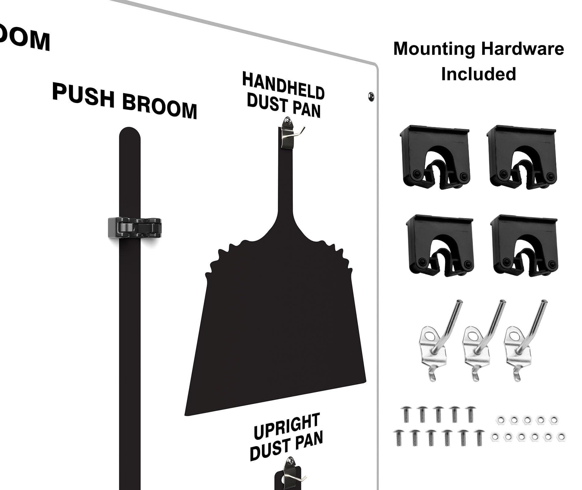 Accuform Clean & Sweep 5S Shadow Board/Wall Mount Broom Holder, 68\" x 30\" Board, 5S Cleaning Station - Board Only, Tools Sold Separately, Made in The USA by AccuformNMC, White/Black, PSB714WTBK