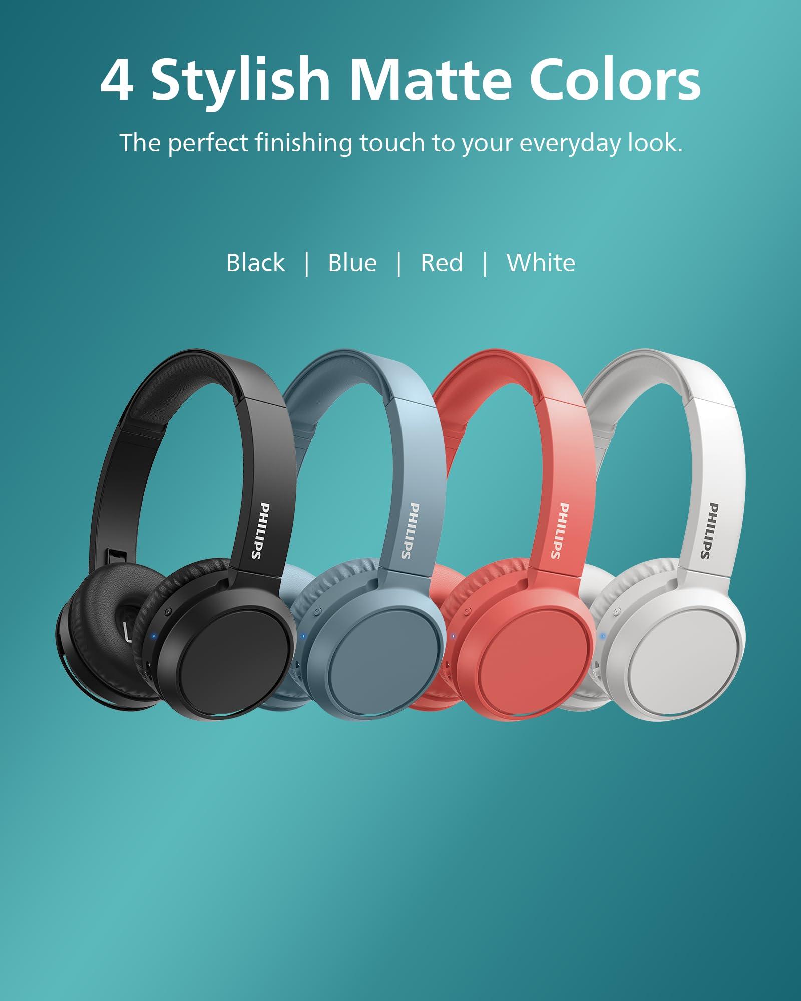 PHILIPS PHILIPS H4205 Wireless Headphone,On-Ear Bluetooth Headphone with BASS Boost,Quality Sound,32mm Drivers,29-Hour Battery Life,Fast Charging,Lightweight,Adjustable Cushioned Headband,Soft Ear Cups,Blue