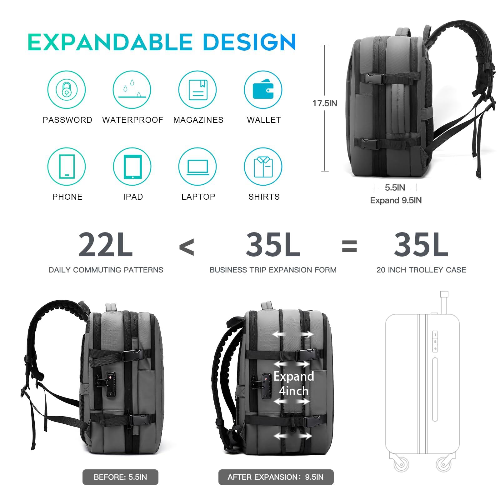 BANGE BANGE Backpack with Anti-Theft Vacuum Compression Travel Backpack,Expandable Backpacks with Pump for Airplanes