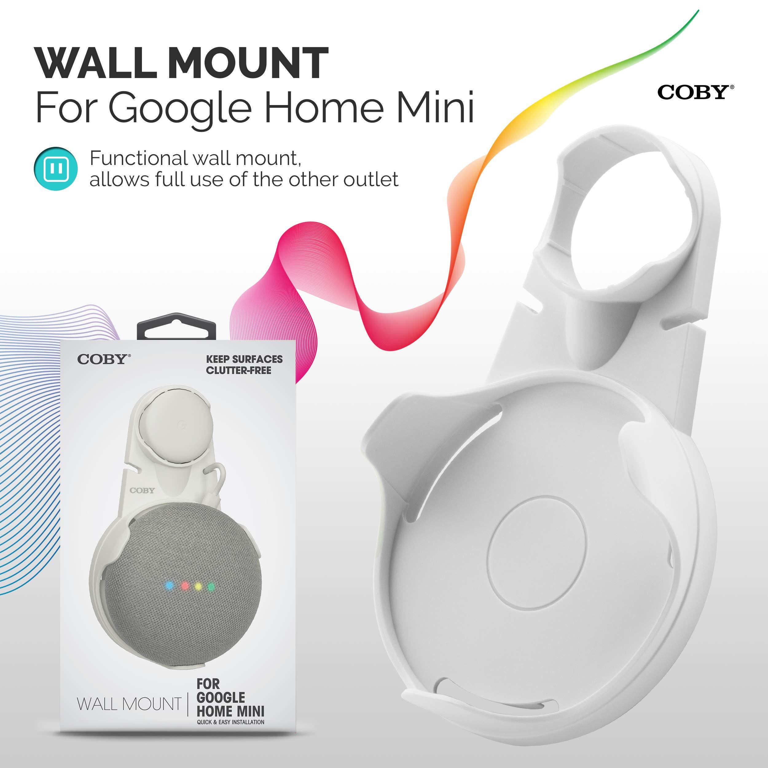 Coby Coby Wall Outlet Mount Holder for Google Home Mini, Smart Speaker Device Accessory with Cable Cord Plug Management - White