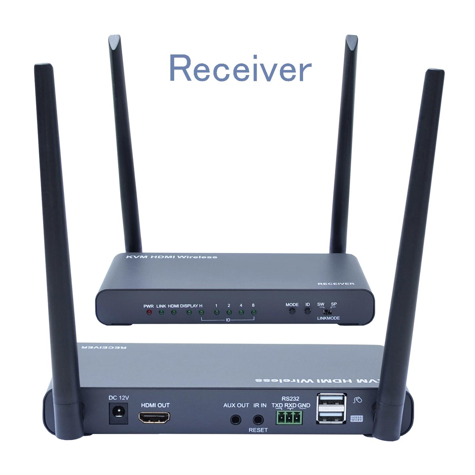 Bytecc Wireless HDMI Transmitter and Receiver 4k,328ft Wireless HDMI Extender with IR Remote,KVM and RS232,Streaming Audio Video from Laptop/PC/DVD to HDTV,Projector and Monitor(W08A)(Gray RX)