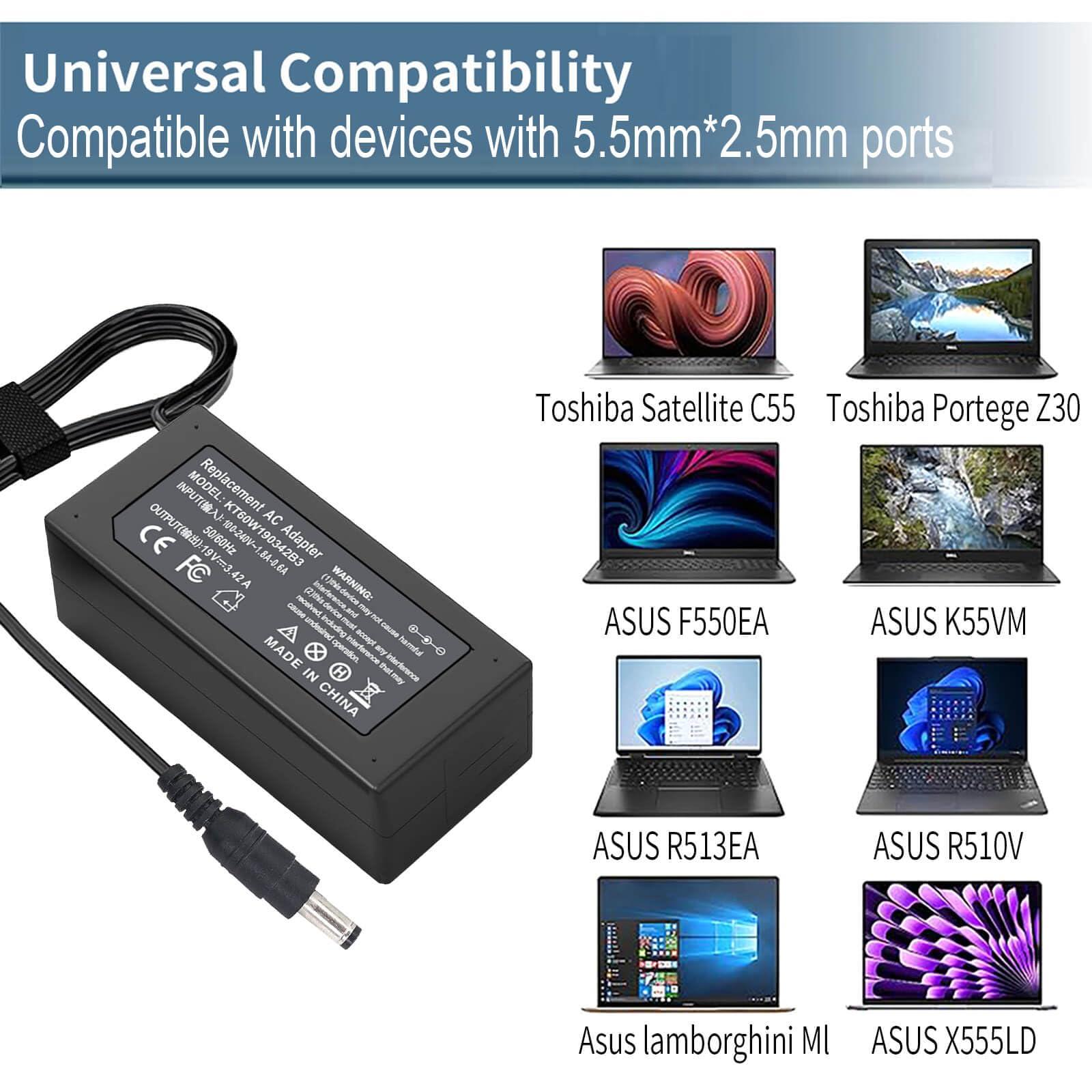 ZAYAUPVL 65W 19V 3.42A Laptop Charger for Toshiba Satellite C55 C55D C55T C655 C655D C675 C855 C855D L55 L655 L675 L745 L755 L775D L855 P755 P845T P855 P875 Portege Z30 Z930 Z830 Power Supply Cord