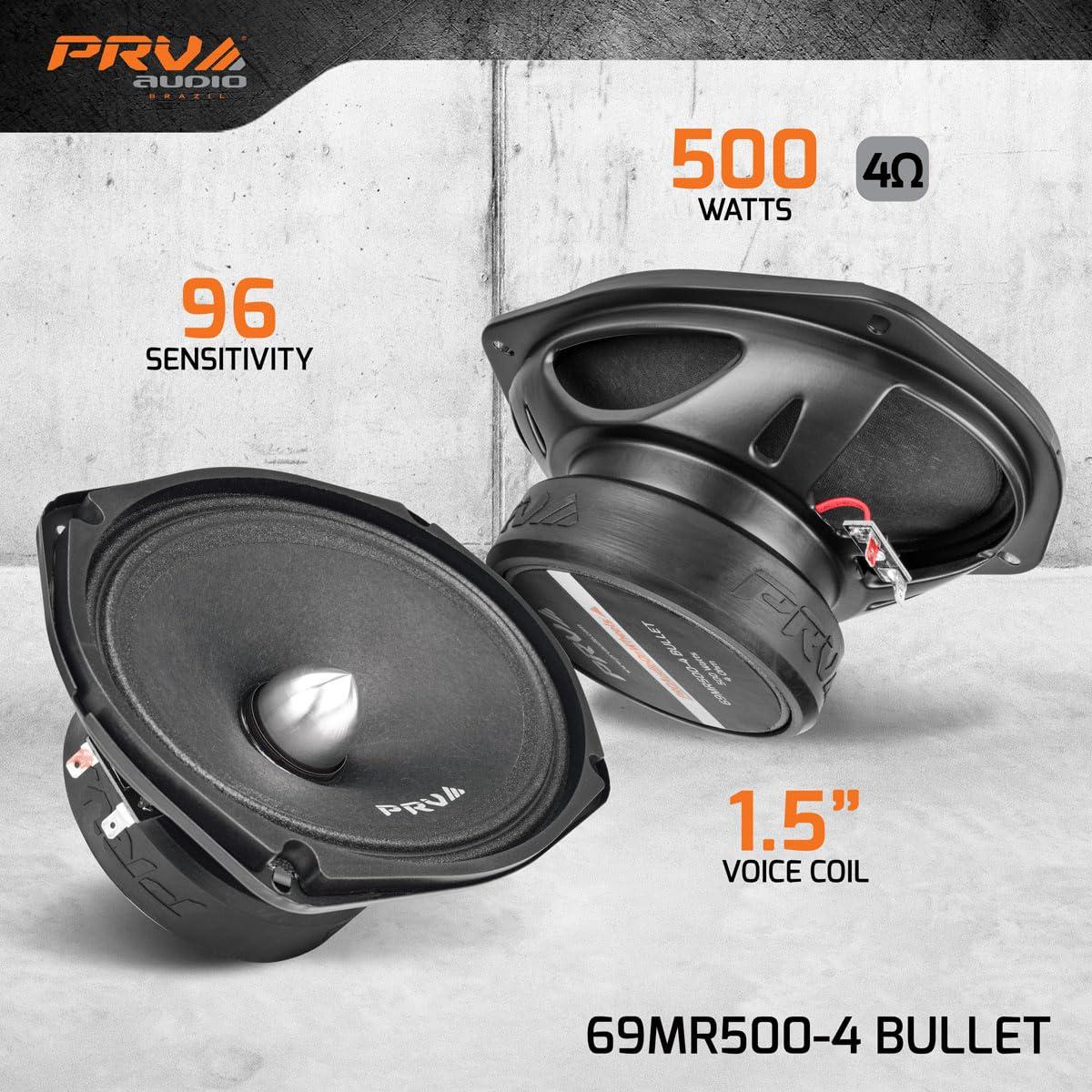 PRV AUDIO PRV AUDIO 69MR500-4 Bullet, 6x9 Inch Midrange Speaker 4 Ohm, 500 Watts Program Power, Loudspeaker for Pro Car Audio (Single)
