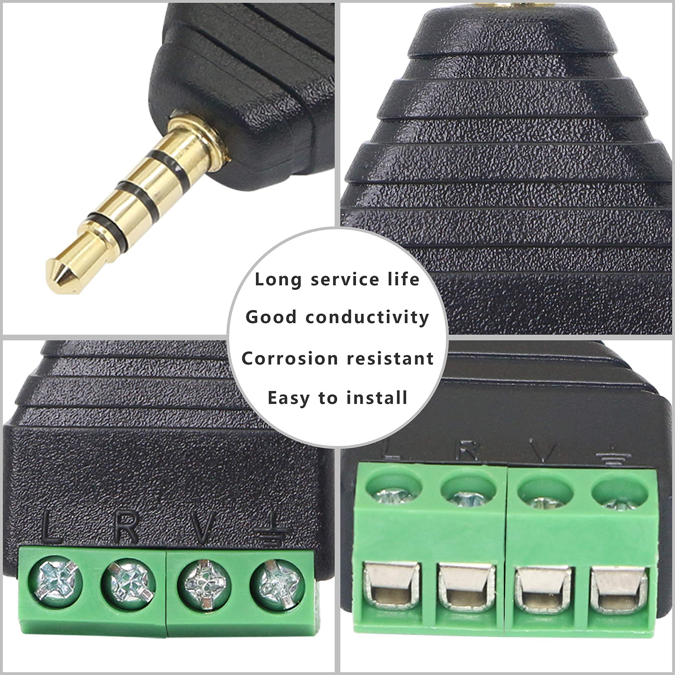 GELRHONR GELRHONR 3.5mm 4 Screw Terminal Adapter, 1/8 Inch 4 Pole Stereo TRRS Audio Plug Solderless Converter for Headphone Headset and Earphone3-Pack