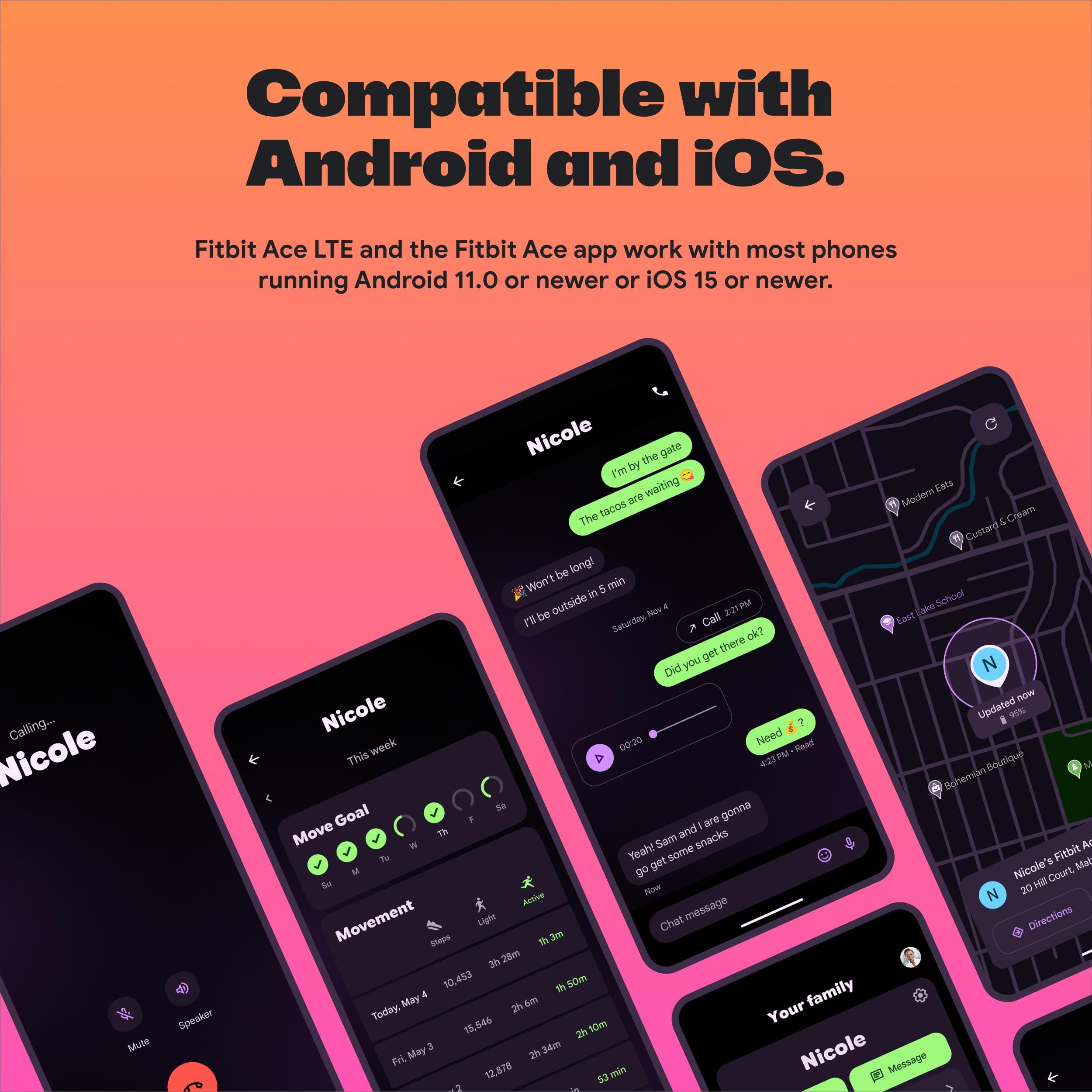 Fitbit Fitbit Google Ace LTE - Kids Smartwatch with Call, Message, GPS, and Activity-Based Games, Ace Pass Data Plan Required - Spicy - Moovin