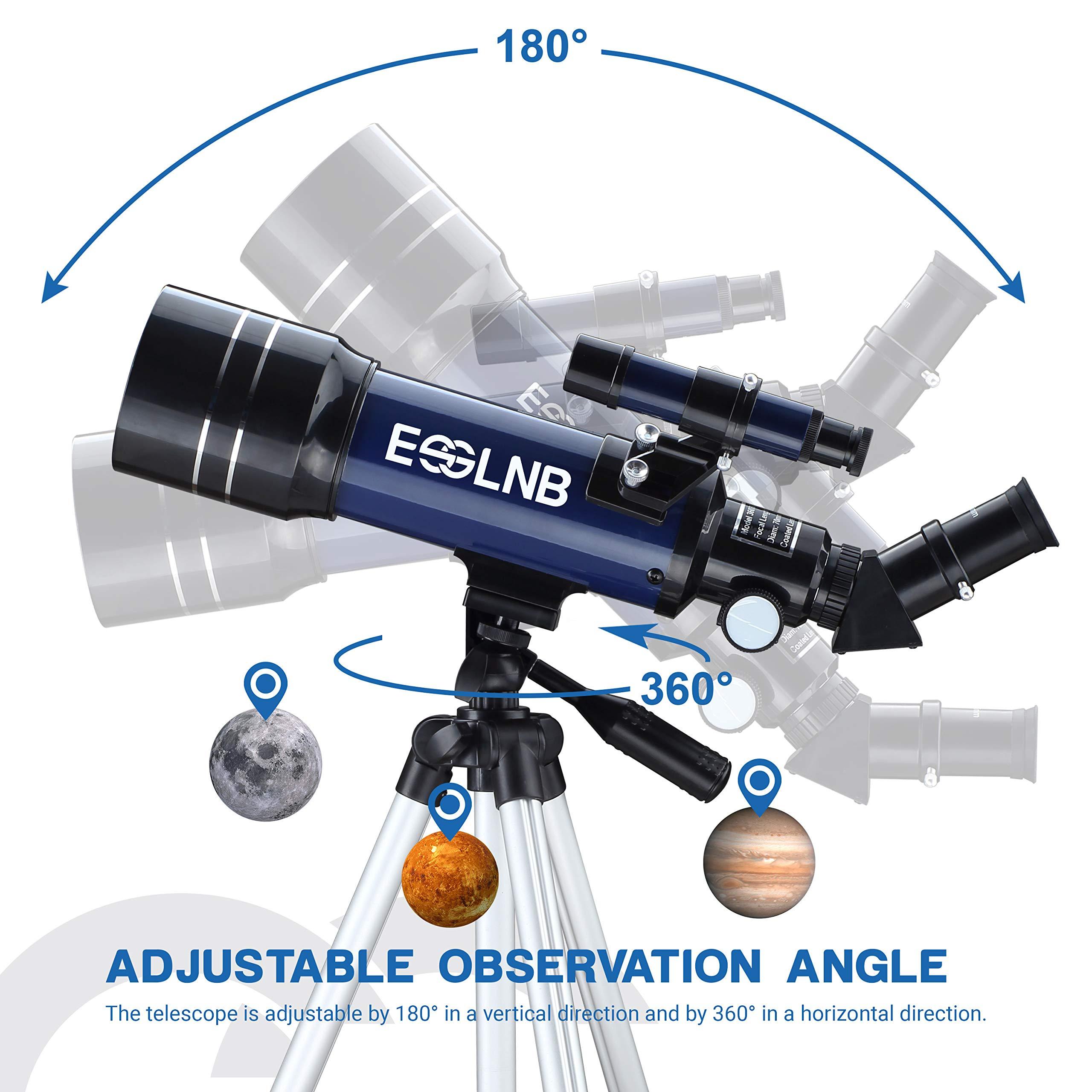 ESSLNB ESSLNB Telescope for Adults, 70mm Aperture Refractor Telescopes (15X-180X) for Astronomy Beginners, Portable Travel Telescope with Phone Adapter & Adjustable Tripod