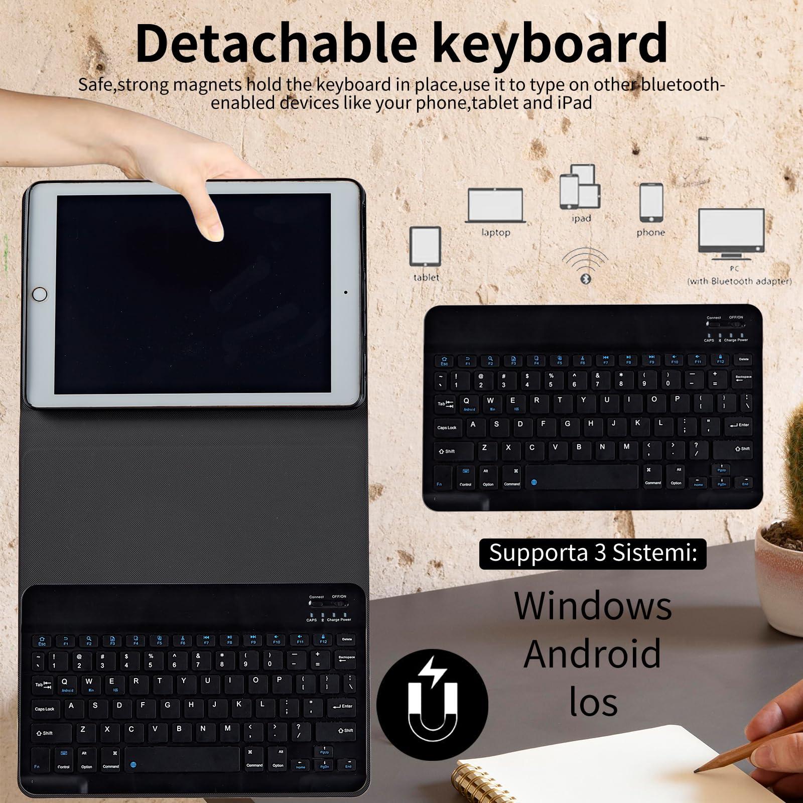 AIRWEE Keyboard Case for Amazon Kindle Fire HD 8/HD 8 Plus(2020 Release, 10th & 2022 Release, 12th), Detachable Wireless Bluetooth Keyboard and Auto Sleep/Wake Fire HD8 Case Keyboard, Green Turtle