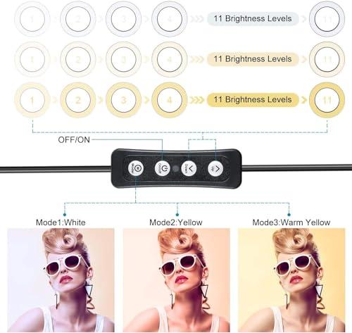 MACTREM LED Ring Light 6\" with Tripod Stand for YouTube Video and Makeup, Mini LED Camera Light with Cell Phone Holder Desktop LED Lamp with 3 Light Modes & 11 Brightness Level (6 inch)