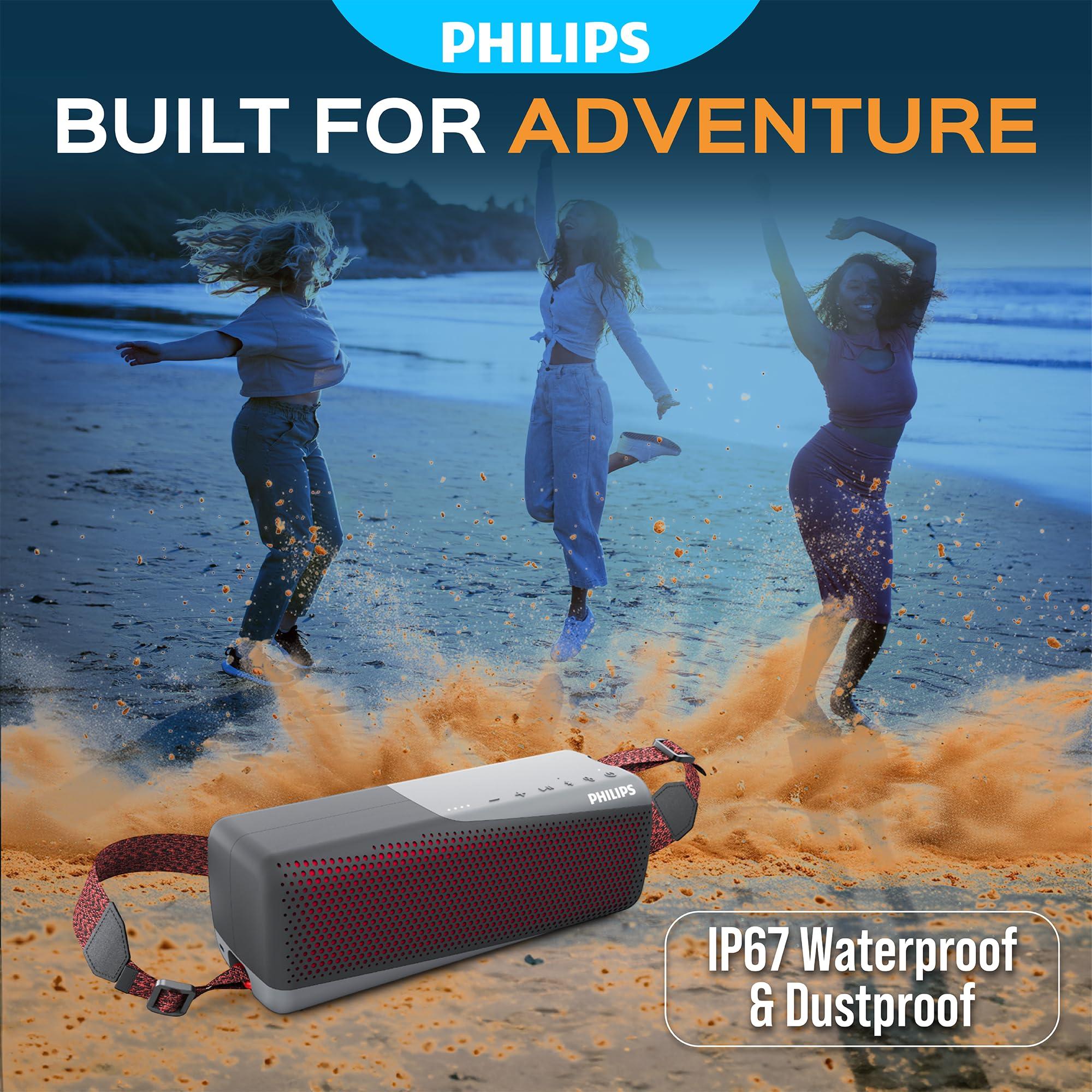 Philips Audio Philips S7807 Wireless Bluetooth Speaker, 7000 Series - 40W Output, IP67 Waterproof, 24-Hour Playtime, Portable with Built-in Microphone, Voice Assistant, USB-C, and Power Bank, Black
