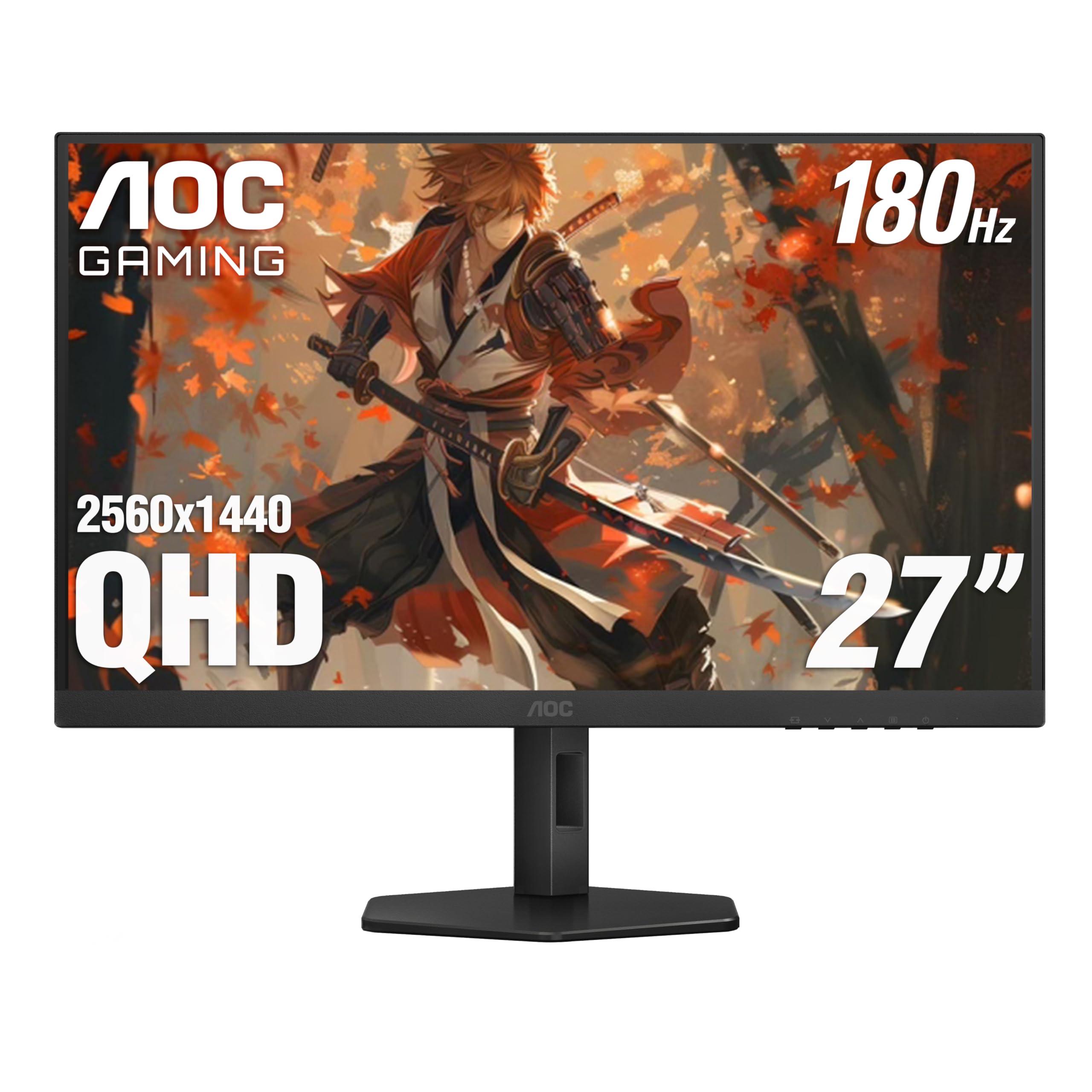 AOC AOC Q27G4XN 27" Gaming Monitor, 2K QHD 2560x1440, 180Hz 1ms, Adaptive-Sync, Height Adjustable, 2X HDMI 2.0, 1x Display Port, Xbox/PS5/Switch Ready, 3-Year Zero-Bright-dot